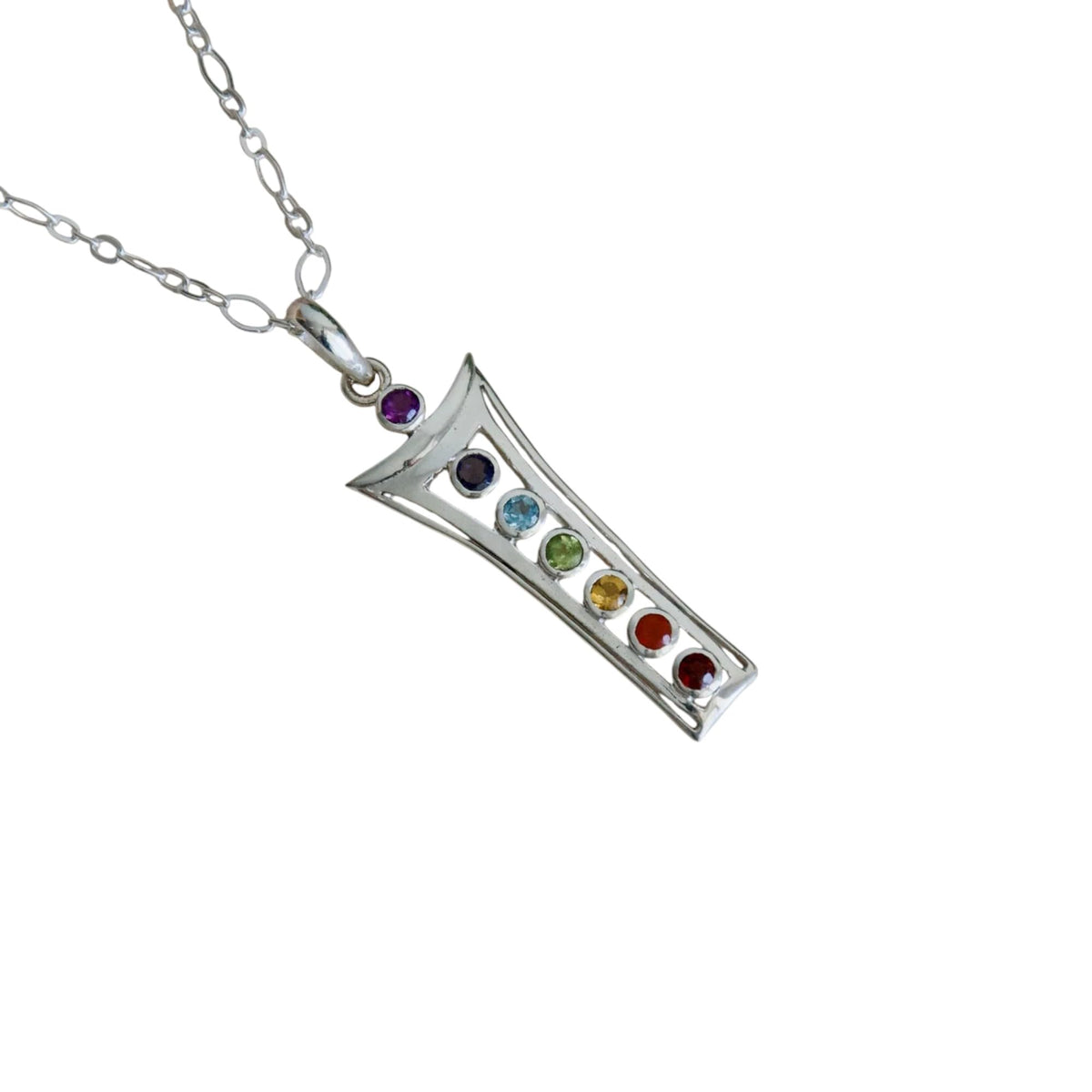 Chakra Pendant Natural 7 Gemstones Unique Minimal Spiritual Healing Yoga Jewelry 925 Sterling Silver Boho Rainbow Reiki