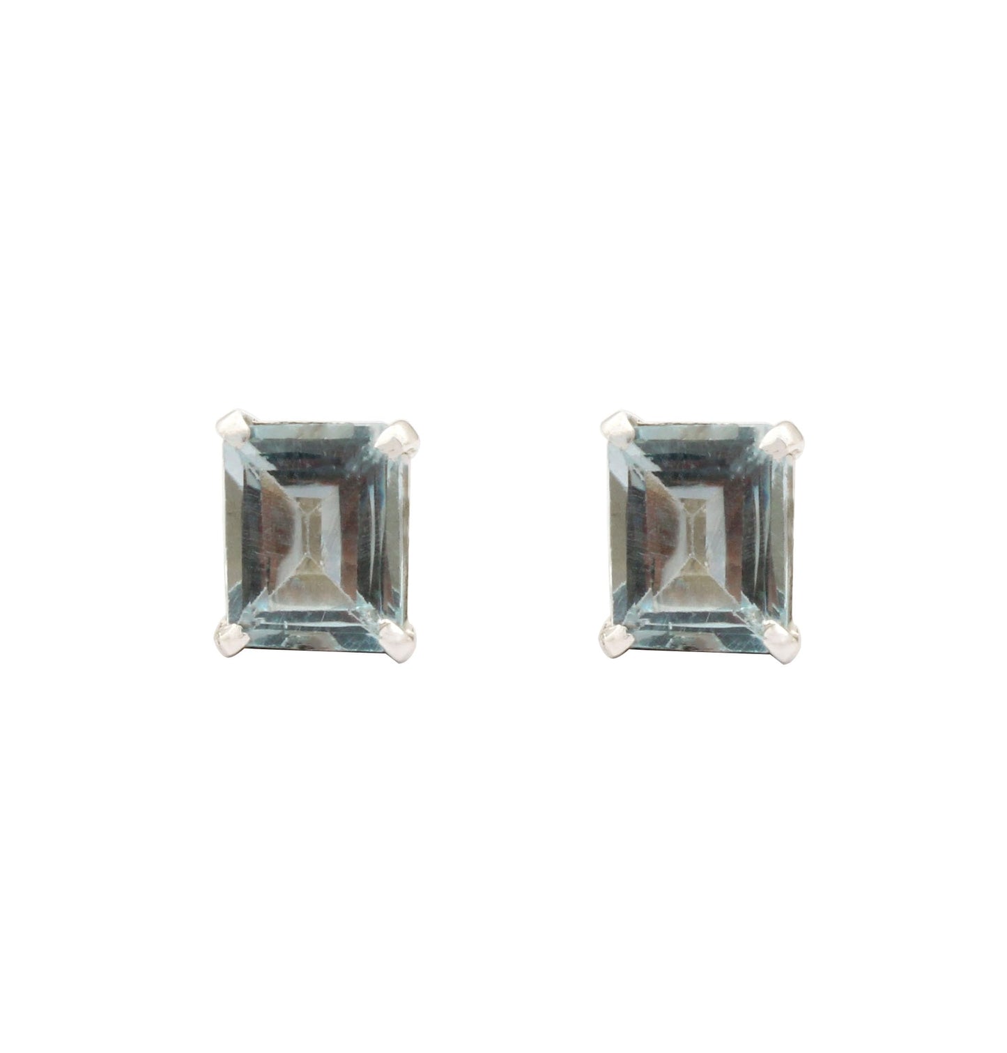 Faceted Blue Topaz Stud Earrings Handmade Prong Setting 925 Sterling Silver Earrings Jewelry for Women and Teens
