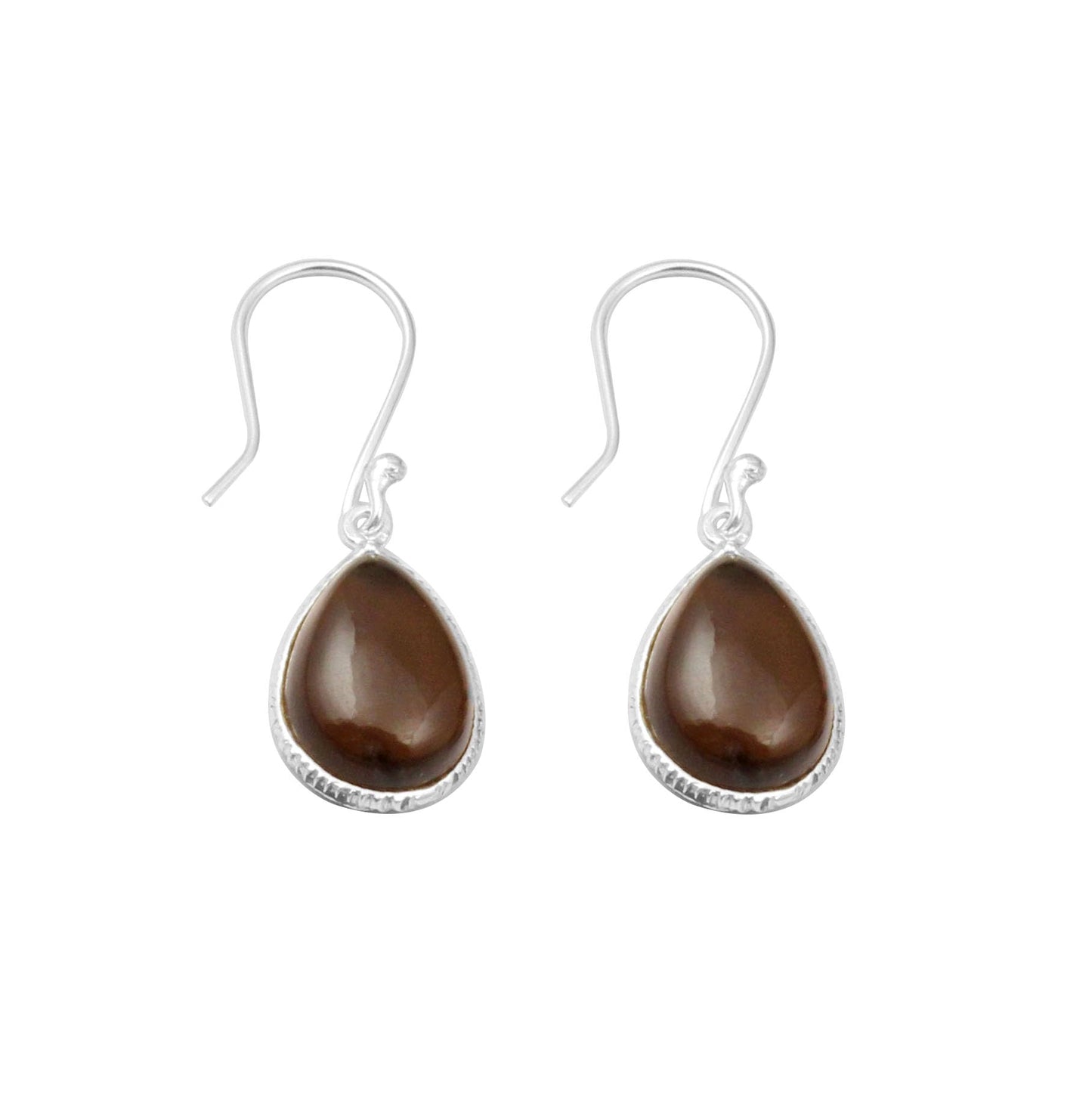 Smoky Quartz Earrings Handmade 925 Sterling Silver Pear Shape Gemstone Dangle Bezel Setting Earrings