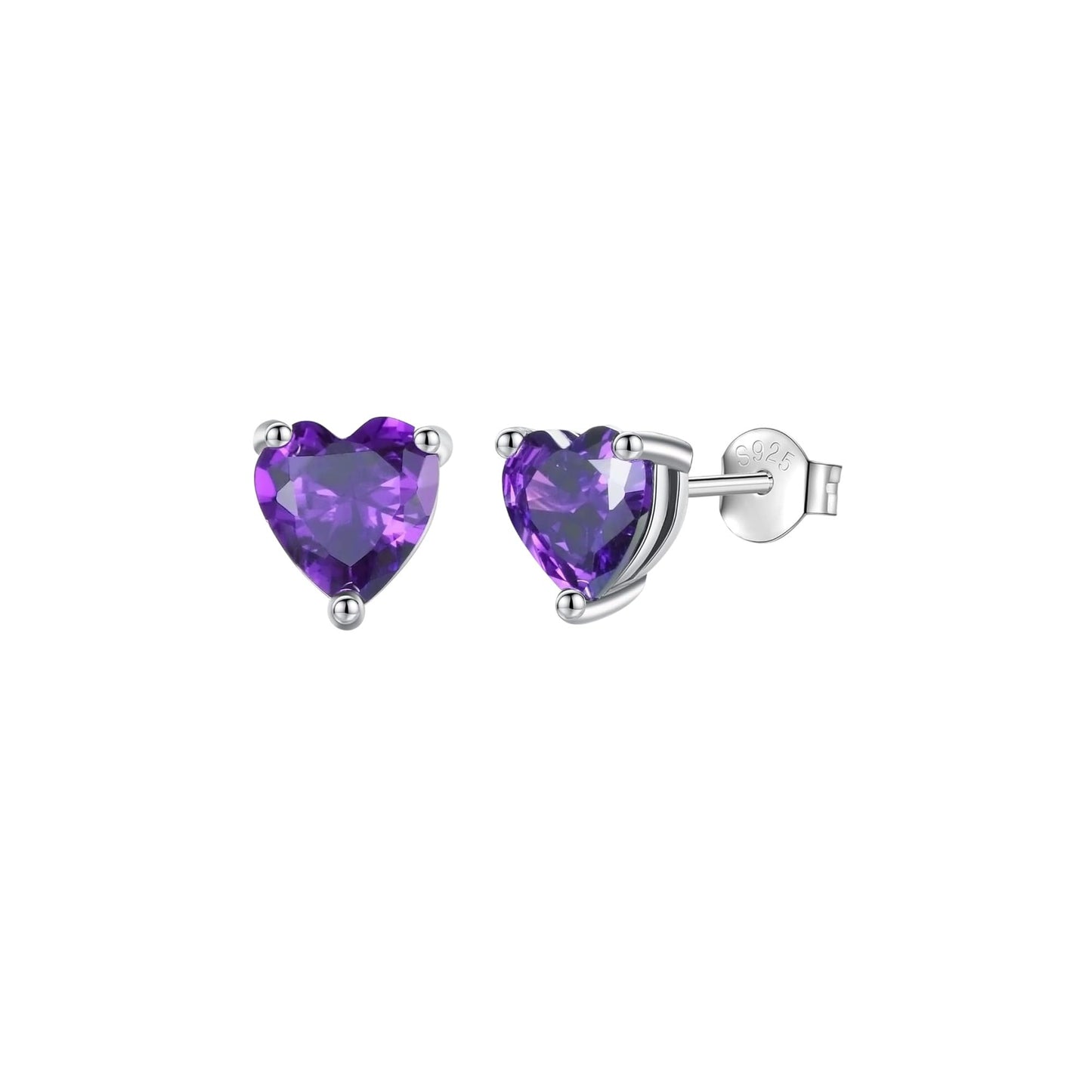 Valentine's Day Earrings Gift 925 Sterling Silver Birthstone Stud Earrings for Women Heart Ear Studs Jewelry Birthday Gift for Mom Wife Daughter Grandma (Amethyst)