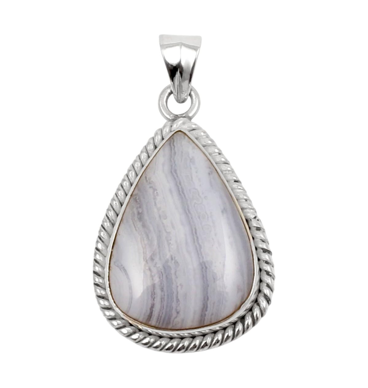 Twisted Wire Design Pear Blue Lace Agate Loose Gemstone Pendant Handmade 925 Sterling Silver Pendant