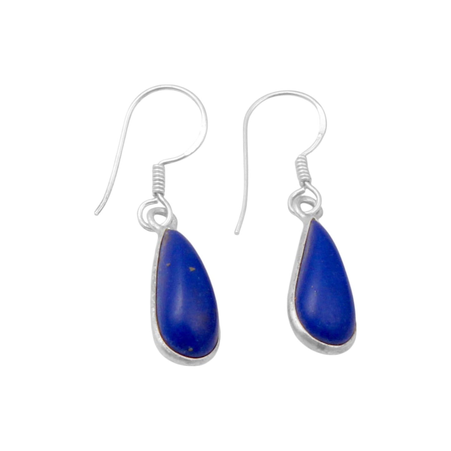 Long Dangle Lapis Lazuli Gemstone Earrings in 925 Sterling Silver Bezel Set Natural Stone Jewelry Spring Wire Hook Earring