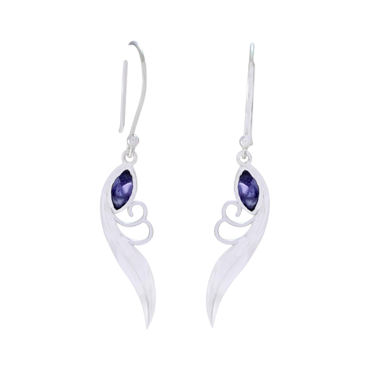 Iolite Feather Earrings Natural Marquise Shape September Birthstone 925 Sterling Silver Jewelry