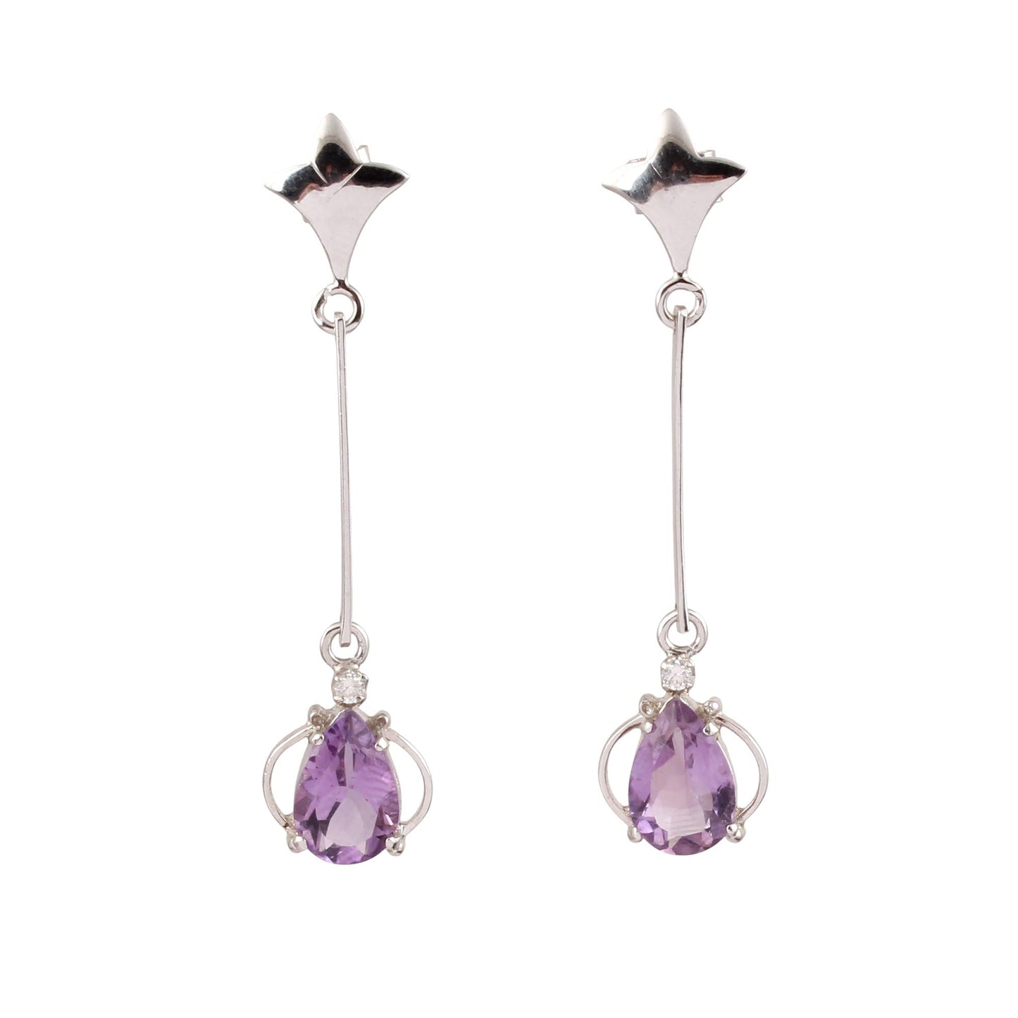 Long Dangle Pear Amethyst Earrings Handmade Lightweight 925 Sterling Silver February Birthstone Earrings