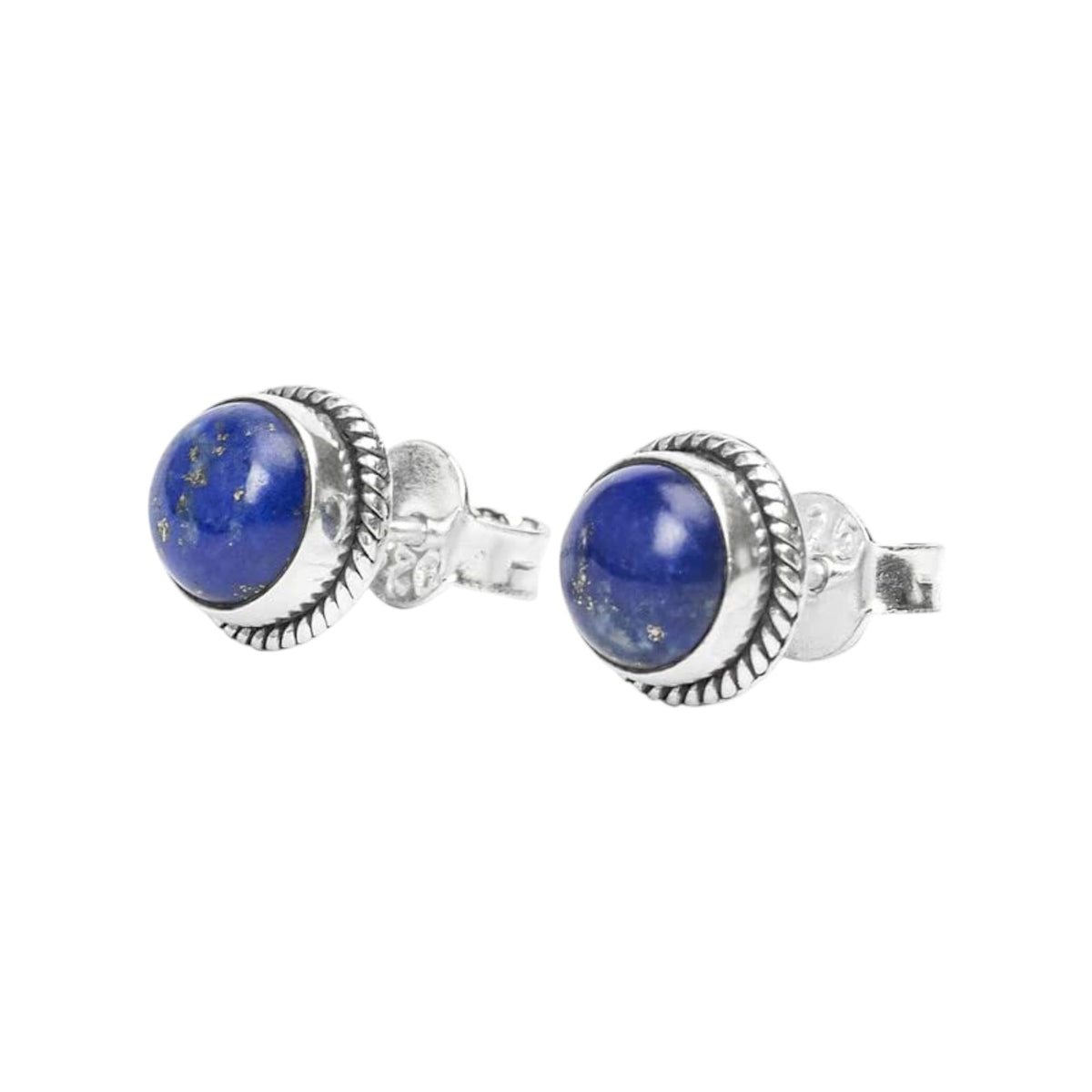 Lapis Lazuli Stud Earrings Handmade 925 Sterling Silver Round Gemstone Earrings Twisted Wire Jewelry
