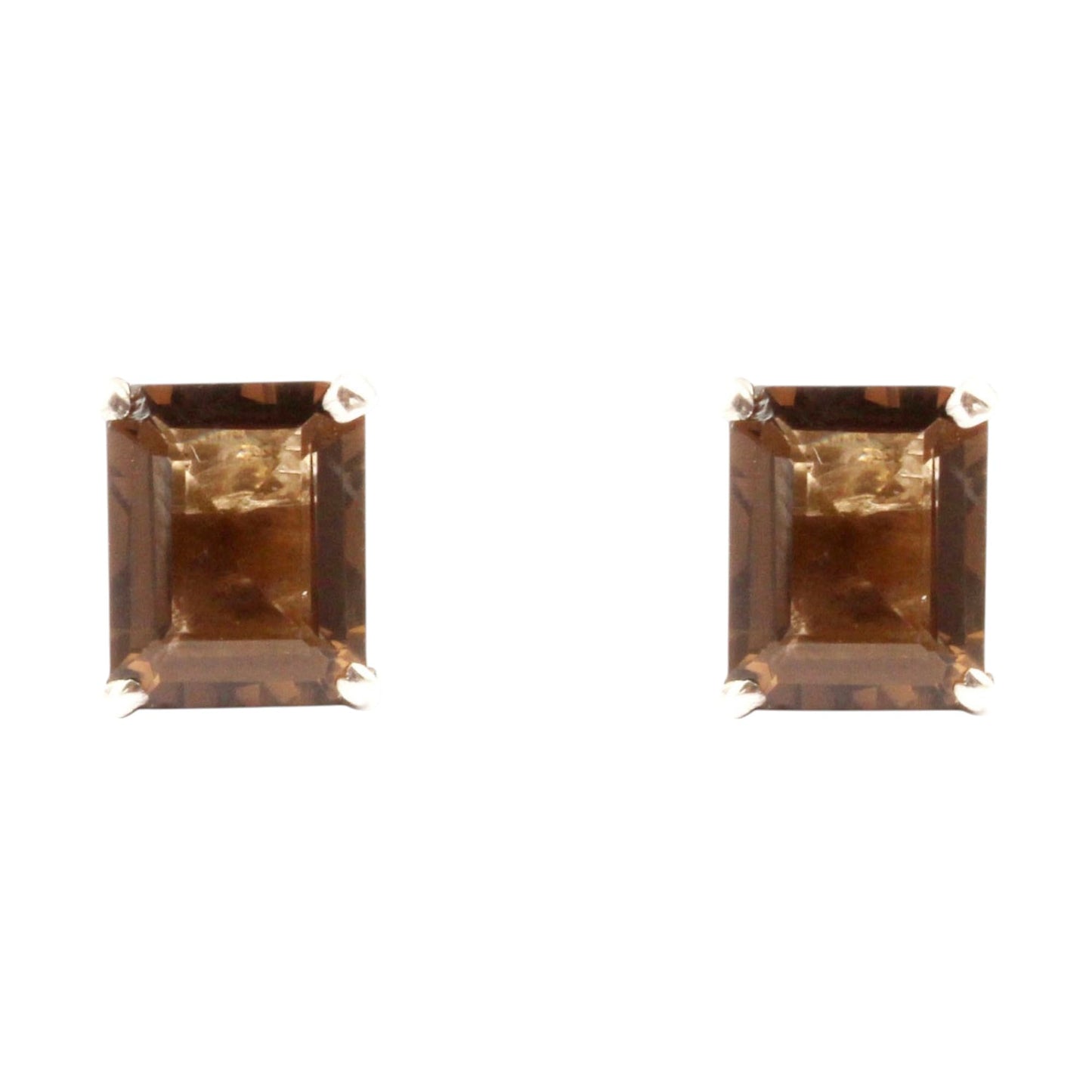 Smoky Quartz Stud Earrings Handmade Prong Setting 925 Sterling Silver Stud Earrings Gift for Her