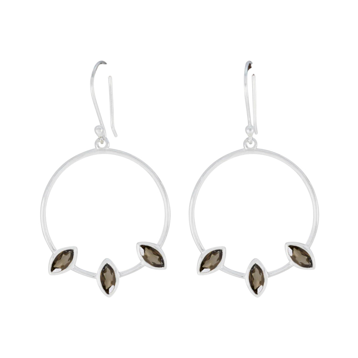Marquise Smoky Quartz Earrings Handmade 925 Sterling Silver Hoop Earrings Jewelry