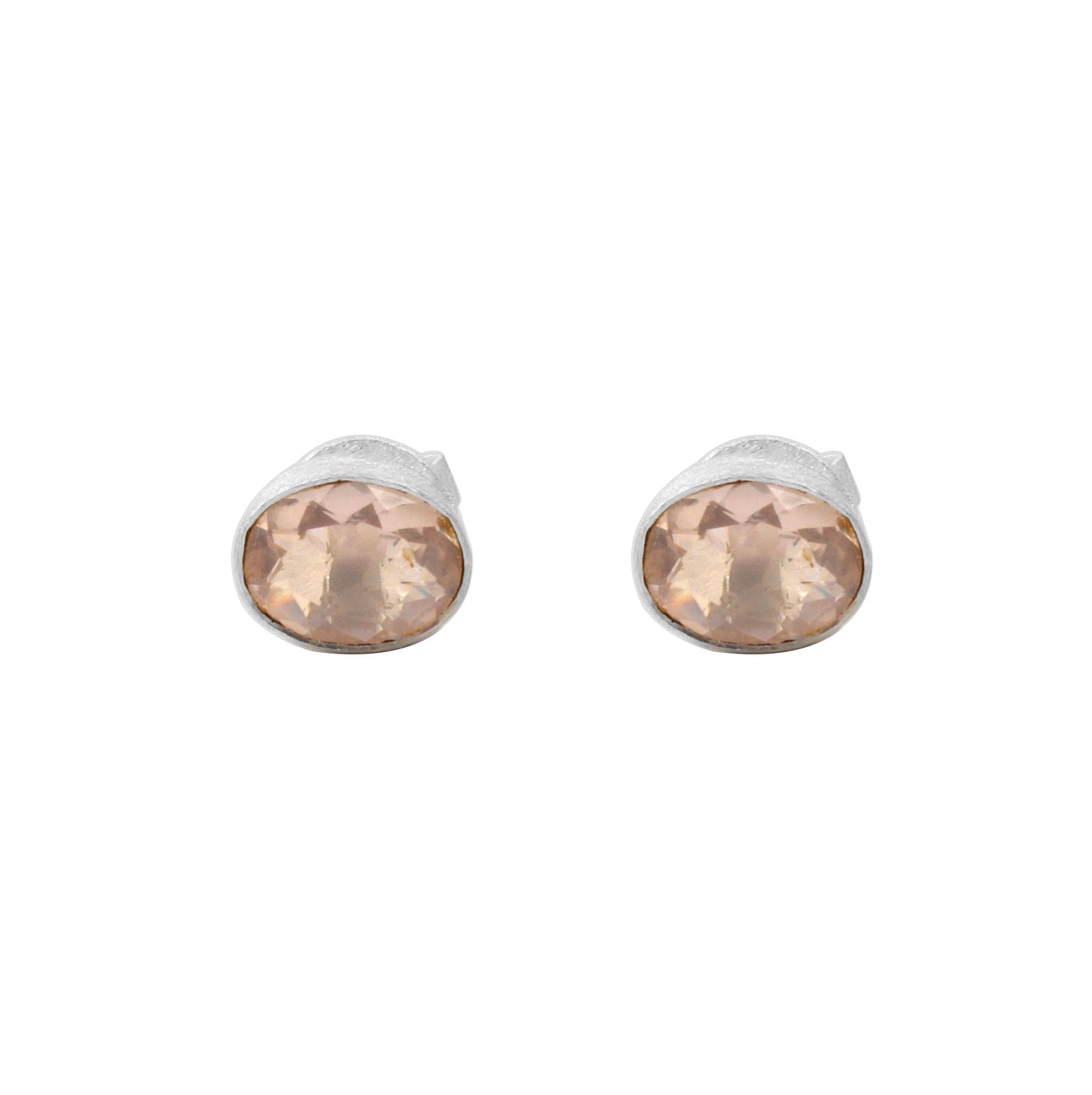 Rose Quartz Stud Earrings Bezel Oval Cut Stud Handcrafted Earrings Lightweight Gemstone Jewelry