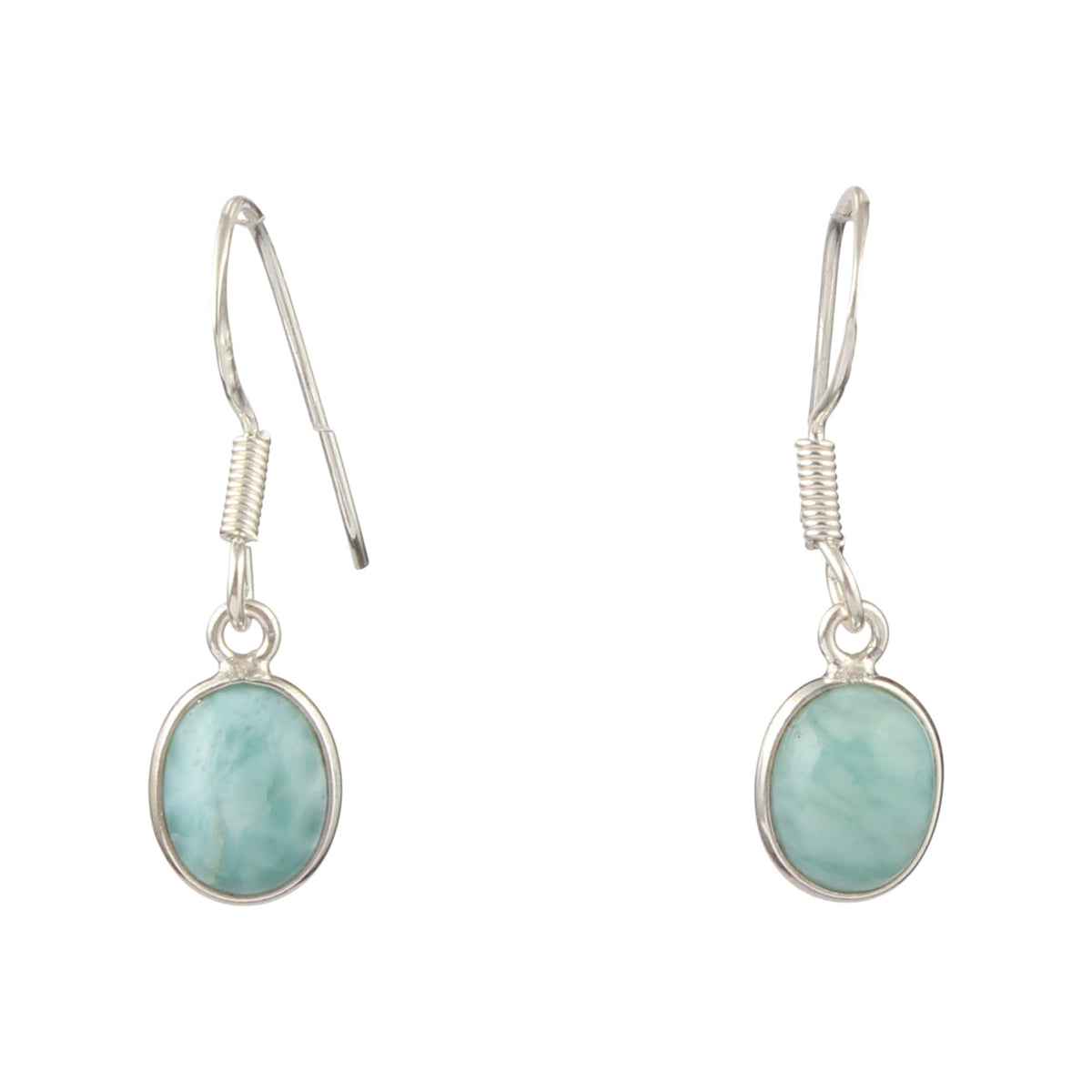 Natural Larimar Gemstone Earrings Handmade Oval Shape Dangle 925 Sterling Silver Bezel Setting Earrings (9x7mm Oval)