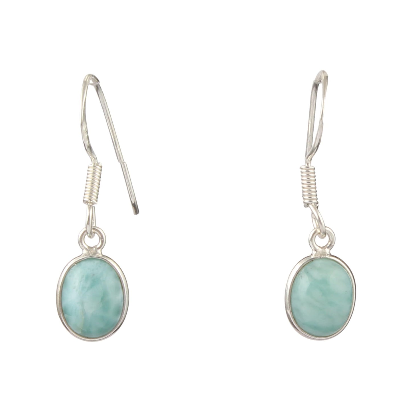 Natural Larimar Gemstone Earrings Handmade Oval Shape Dangle 925 Sterling Silver Bezel Setting Earrings (11x9mm Oval)