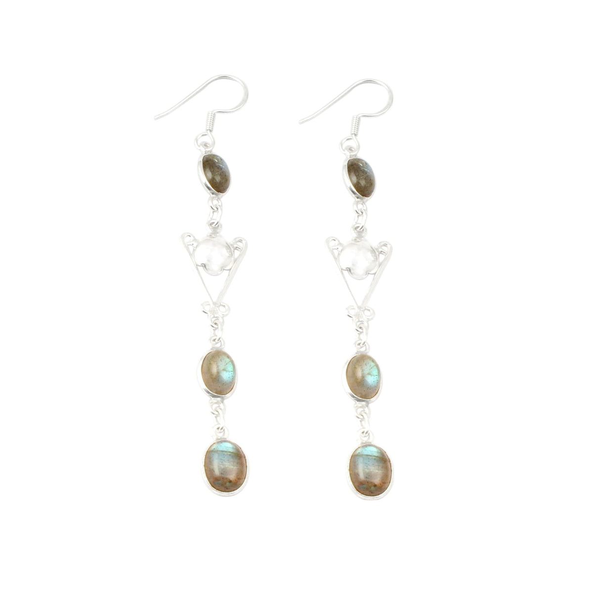 Long Dangle Labradorite Earrings with 925 Sterling Silver Handmade Natural Gemstone Earring