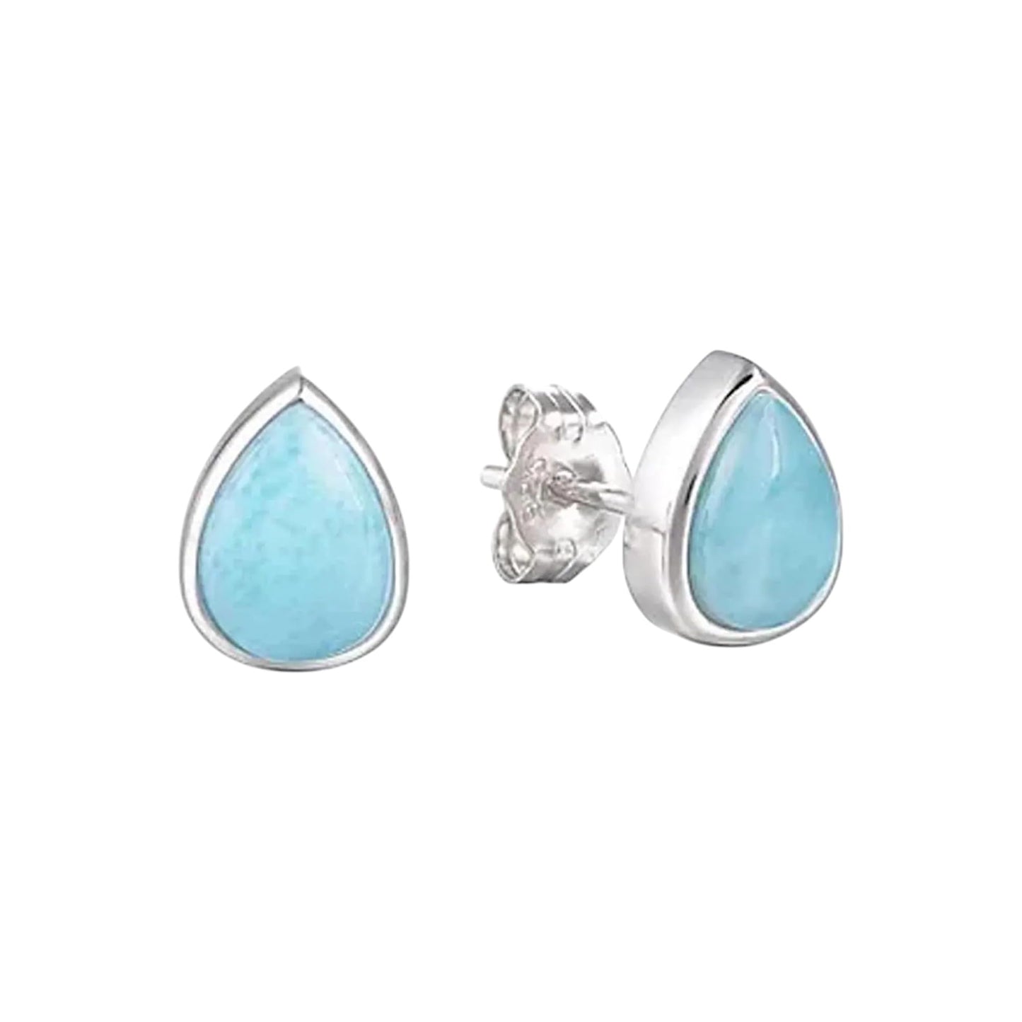 Larimar Stud Earrings Handmade 925 Sterling Silver Pear Shape Gemstone Studs Boho Hippie Jewelry