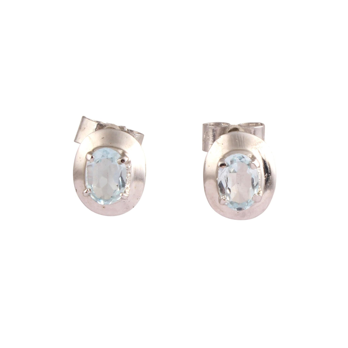 Minimalist Blue Topaz Stud Earrings 925 Sterling Silver Handmade Faceted Gemstone Studs Jewelry Prong Setting Earrings