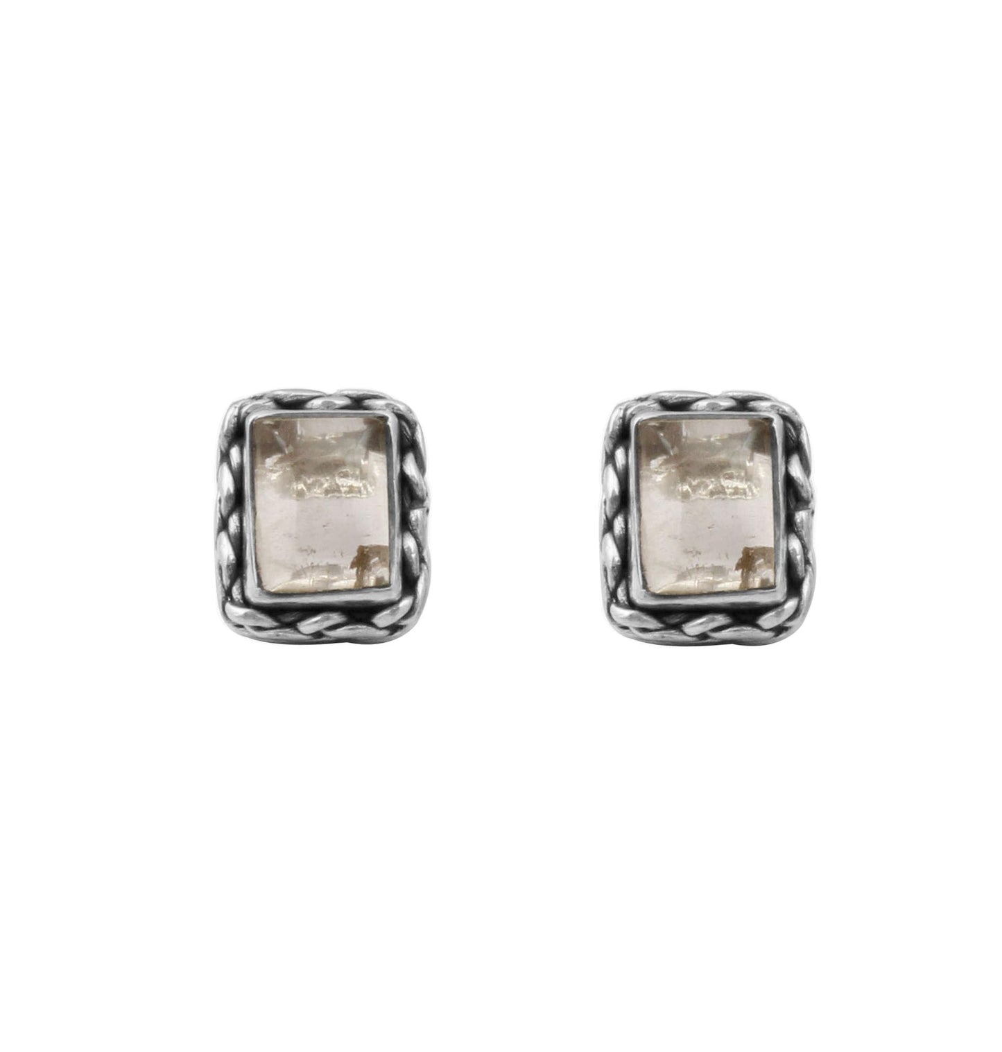 Crystal Quartz Stud Earrings Handmade 925 Sterling Silver Twisted Wire Designer Jewelry Lightweight Stud Earring