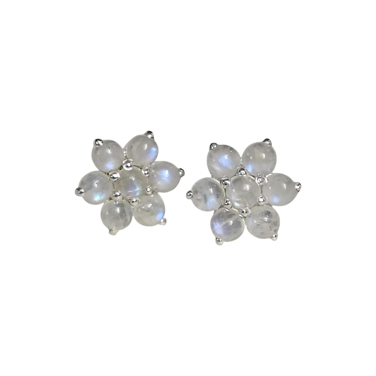 Flower Rainbow Moonstone Stud Earrings Prong Setting 925 Sterling Silver Engagement Women Studs Earrings