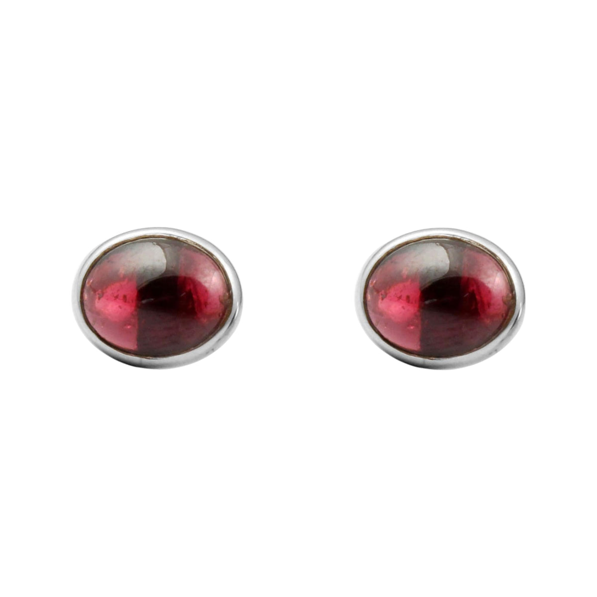 Natural Red Garnet Cabochon Earrings Handmade 925 Sterling Silver Oval Shape Bezel Set Silver Jewelry
