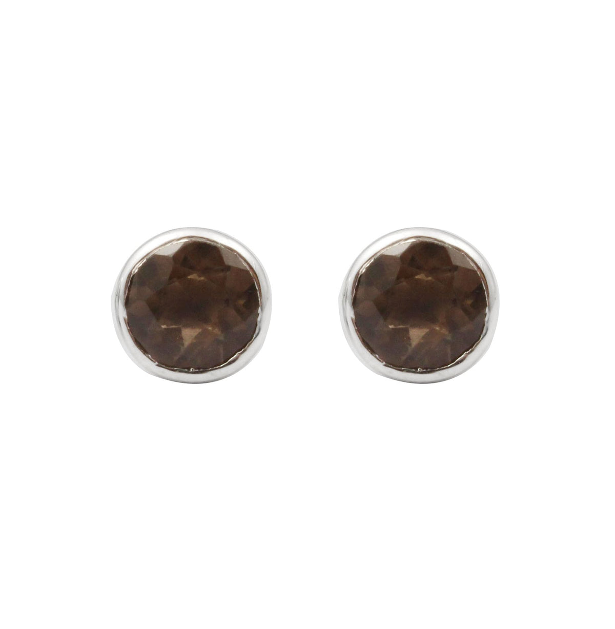 Smoky Quartz Stud Earring Bezel Round Cut Stud Earrings Christmas Gift For Her Handcrafted Gemstone Earring