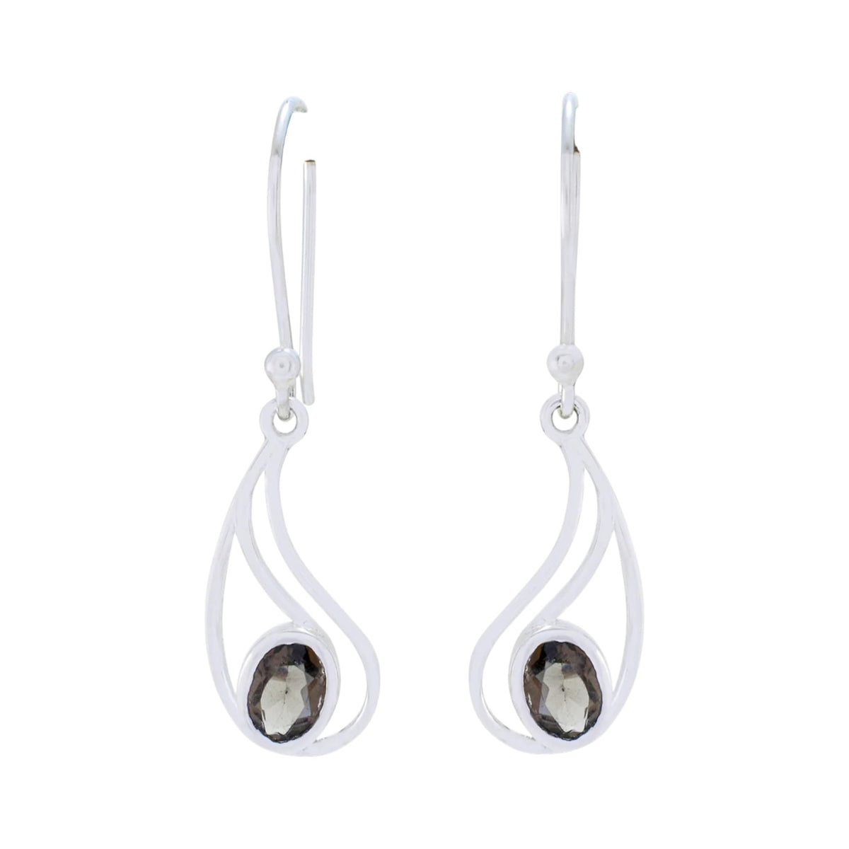 Multi Birthstone Solitaire Dangle Earrings Handmade 925 Sterling Silver Earrings (Smoky Quartz)