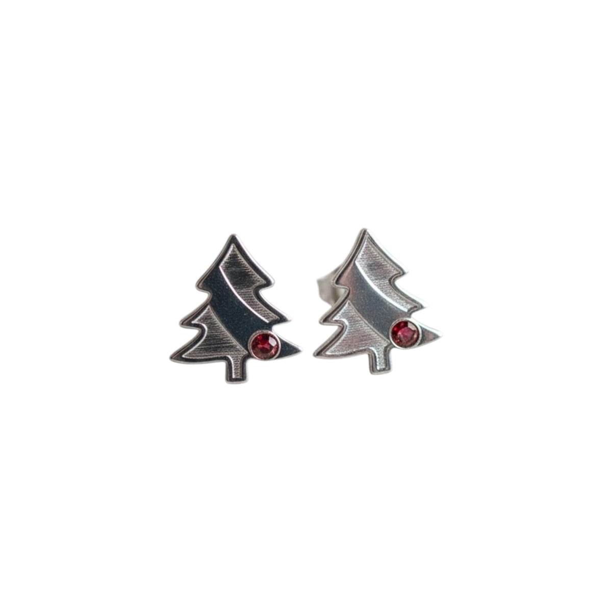 925 Sterling Silver Christmas Tree Earrings Garnet Gemstone Studs Minimalist Holiday Jewelry Everyday Jewelry
