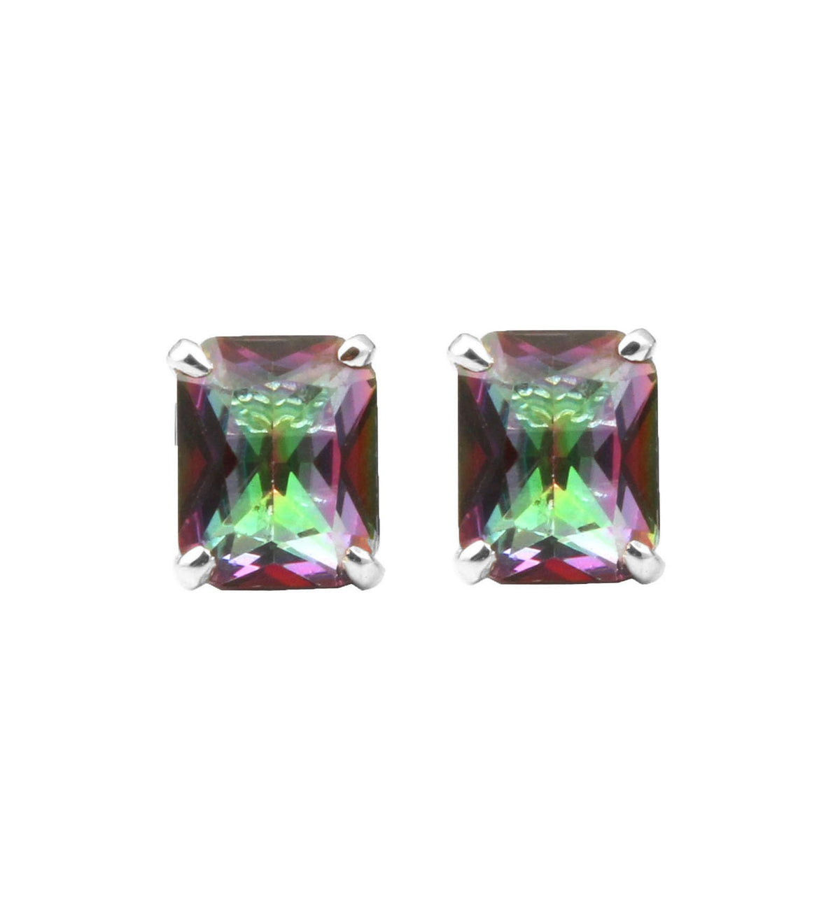 Natural Mystic Topaz Stud Earrings Handmade Prong Setting 925 Sterling Silver Stud Earrings Gift for Her