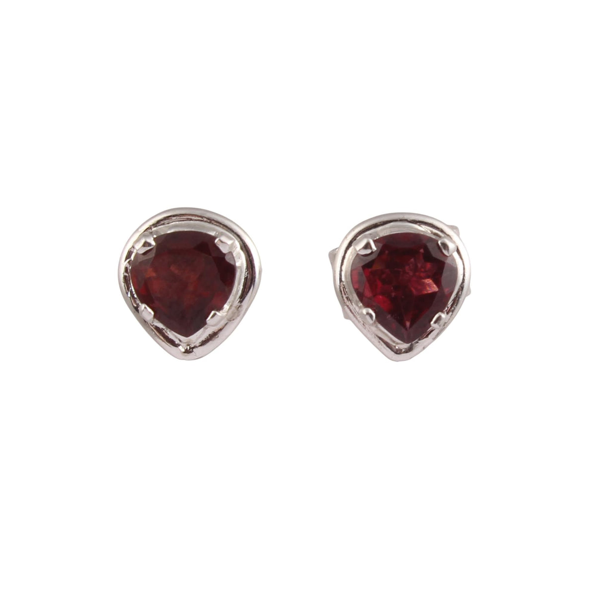 Heart Shape Red Garnet Earrings Handmade Tiny Lightweight 925 Sterling Silver Stud Earrngs Jewelry
