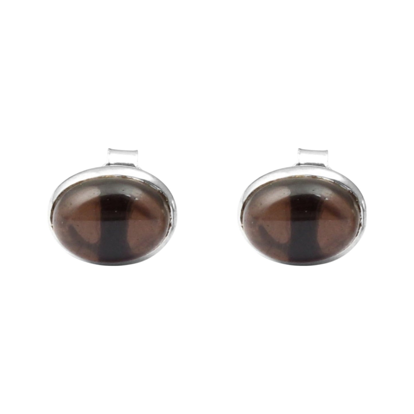 Smoky Quartz Stud Earrings Bezel Oval Stud Earrings Birthday Gift For Her Handmade Natural Gemstone Earrings