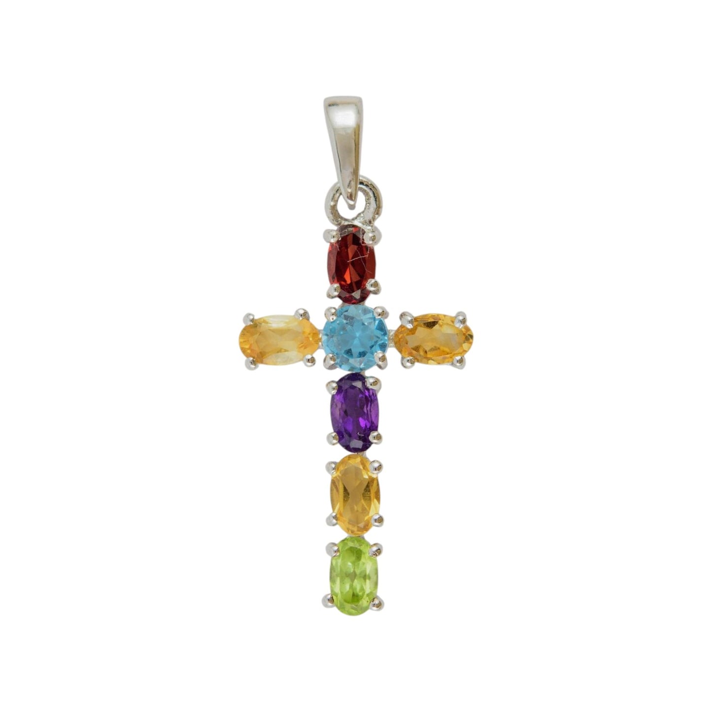 Multi Birthstone Cross Pendant Handmade 925 Sterling Silver Cross Pendant Natural Gemstone Pendant