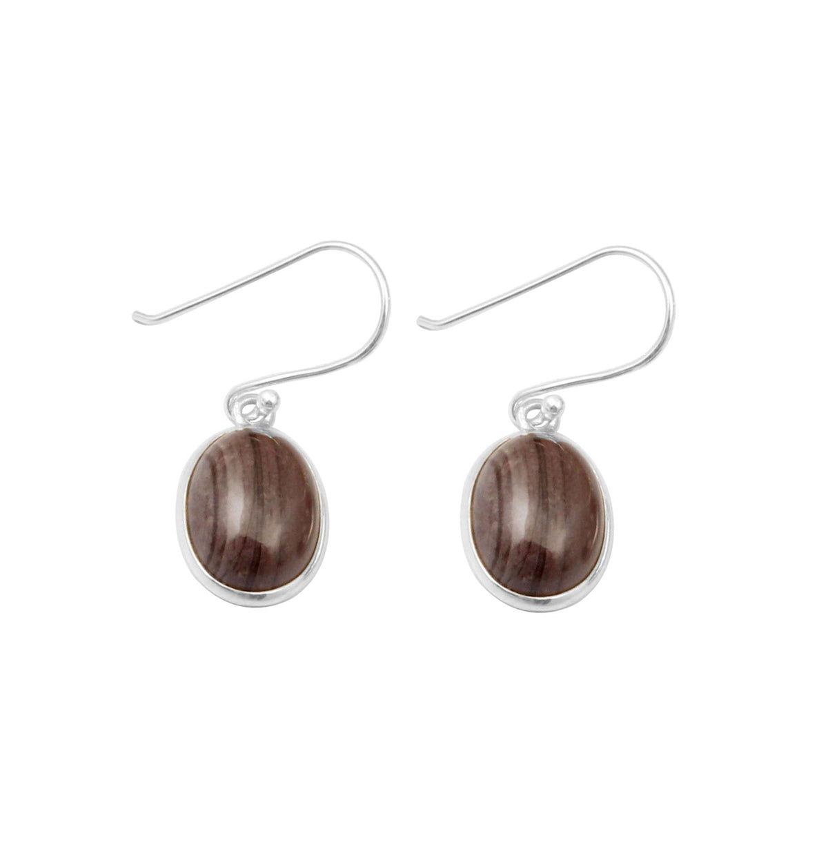 Coffee Bean Jasper Earrings Handmade 925 Sterling Silver Oval Shape Gemstone Dangle Bezel Set Earrings