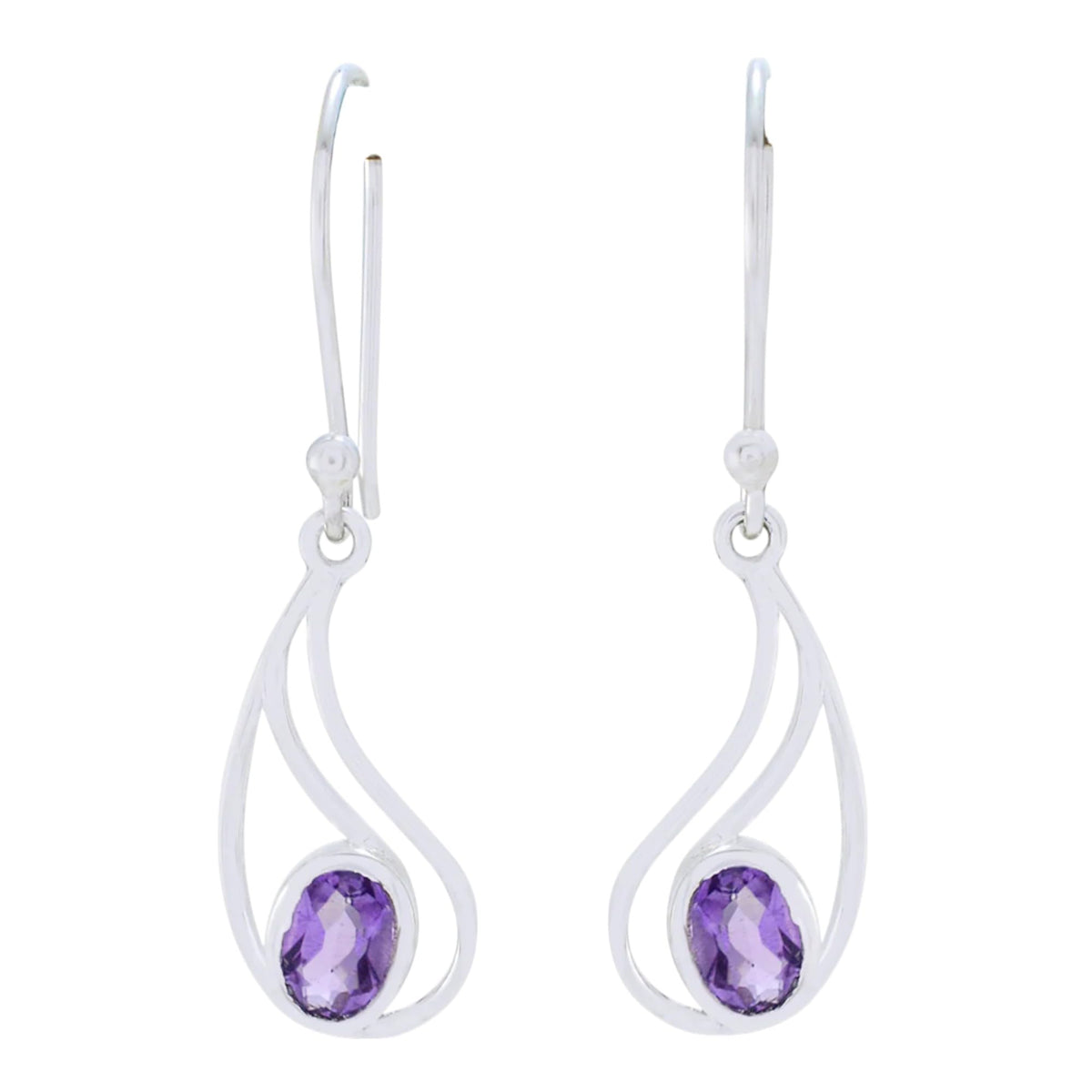 Amethyst Solitaire Dangle Earrings Handmade 925 Sterling Silver Purple Stone Earrings