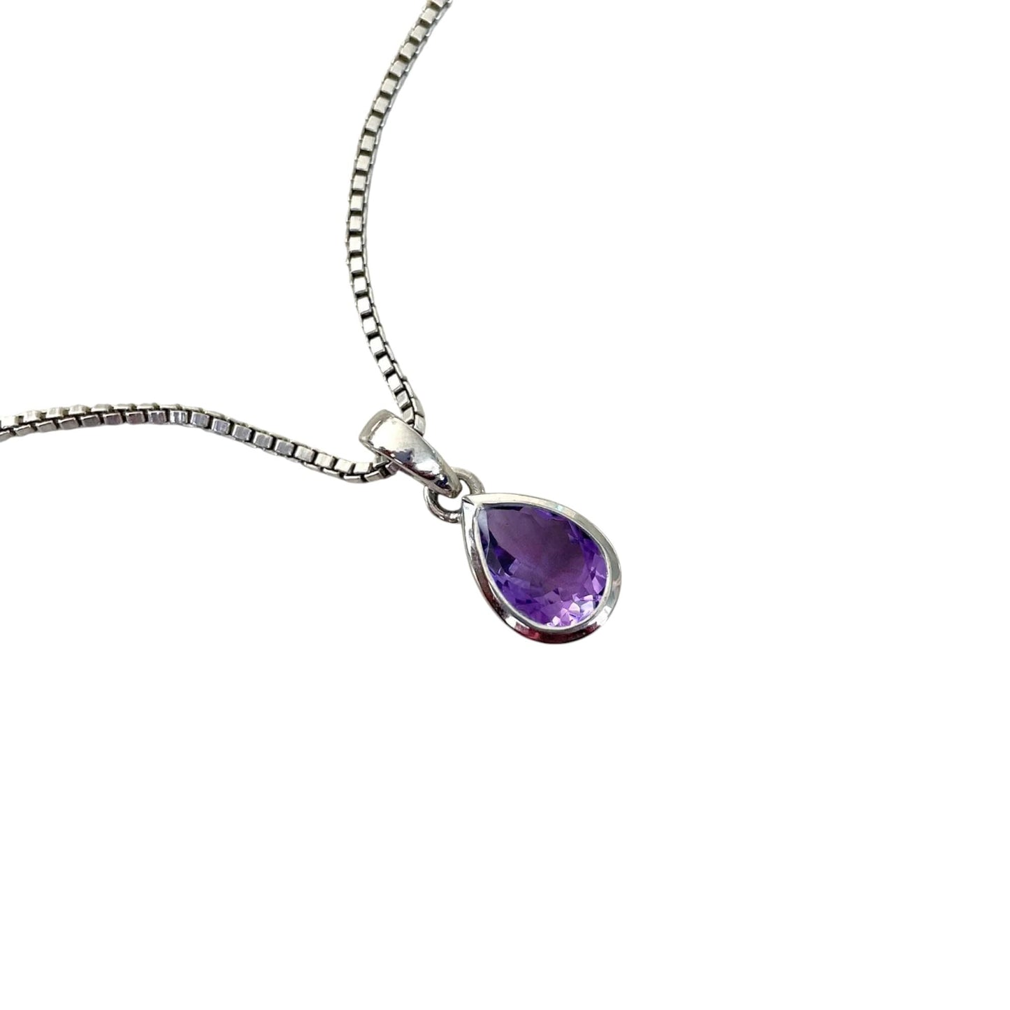 Minimalist Amethyst 925 Sterling Silver Pendant Healing Gemstone Amethyst Jewelry February Birthstone Jewelry Gifts for her Pear Dainty