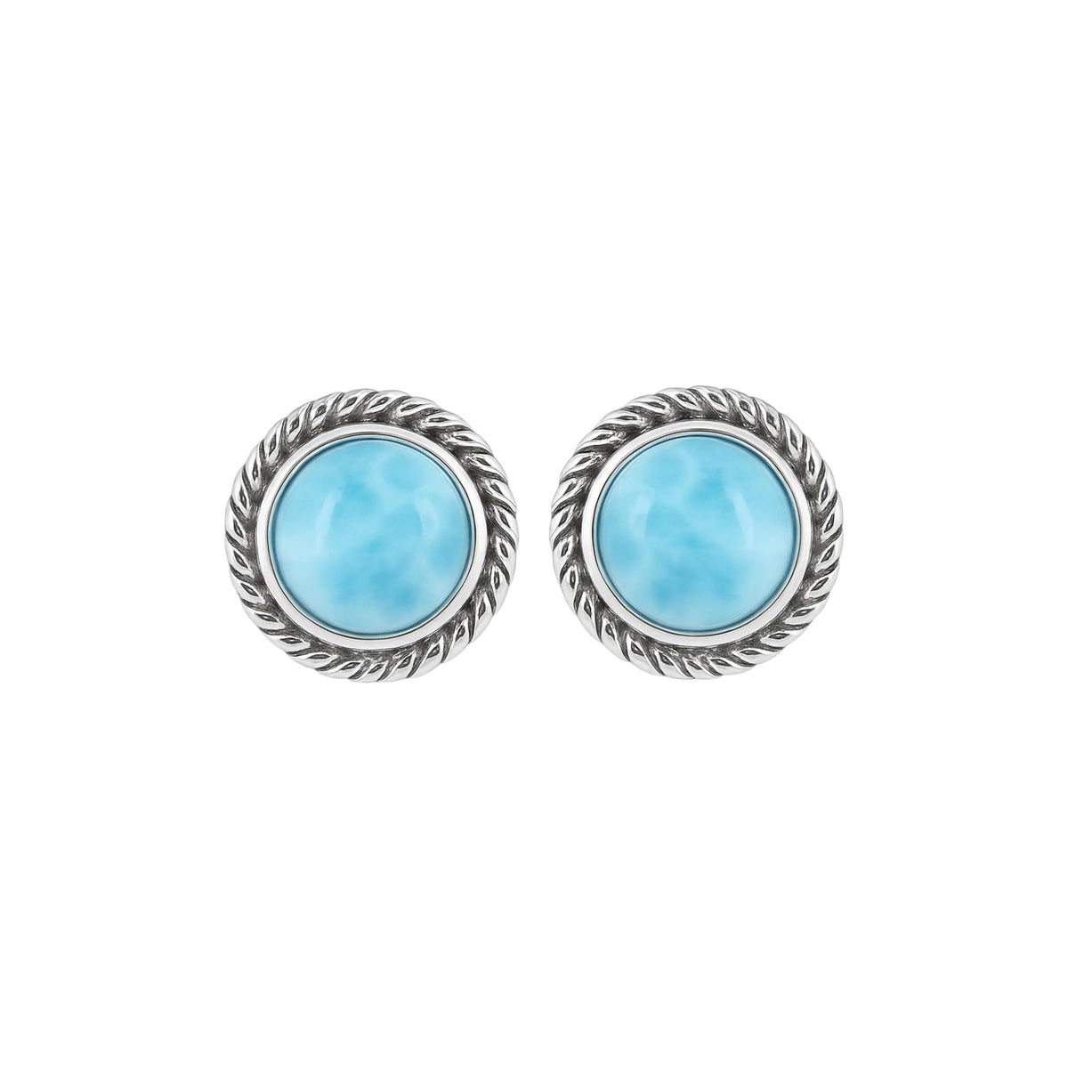 925 Sterling Silver Larimar Stud Earrings Ocean Blue Natural Gemstone Jewelry Handmade Twisted Wire Earrings