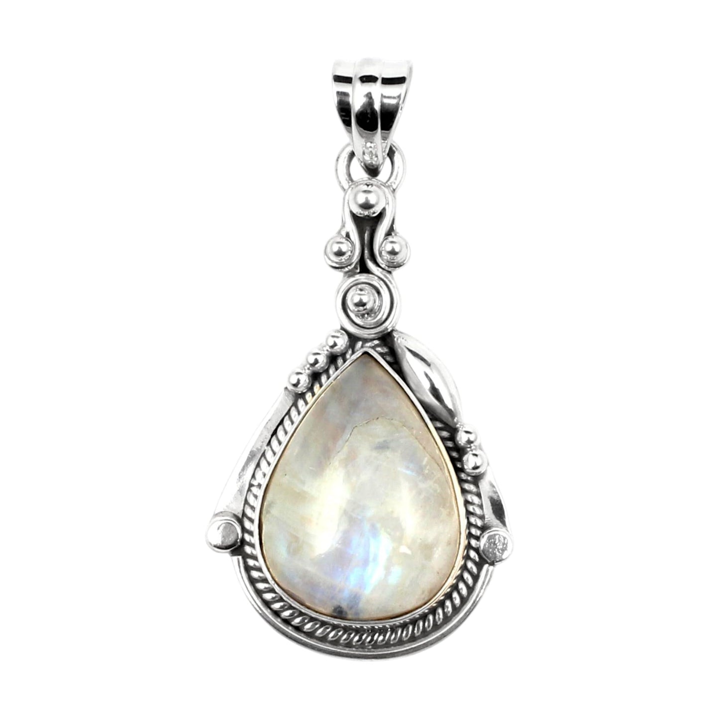 Boho Twisted Wire Rainbow Moonstone Pendant 925 Sterling Silver Handmade Natural Loose Gemstone Pendant