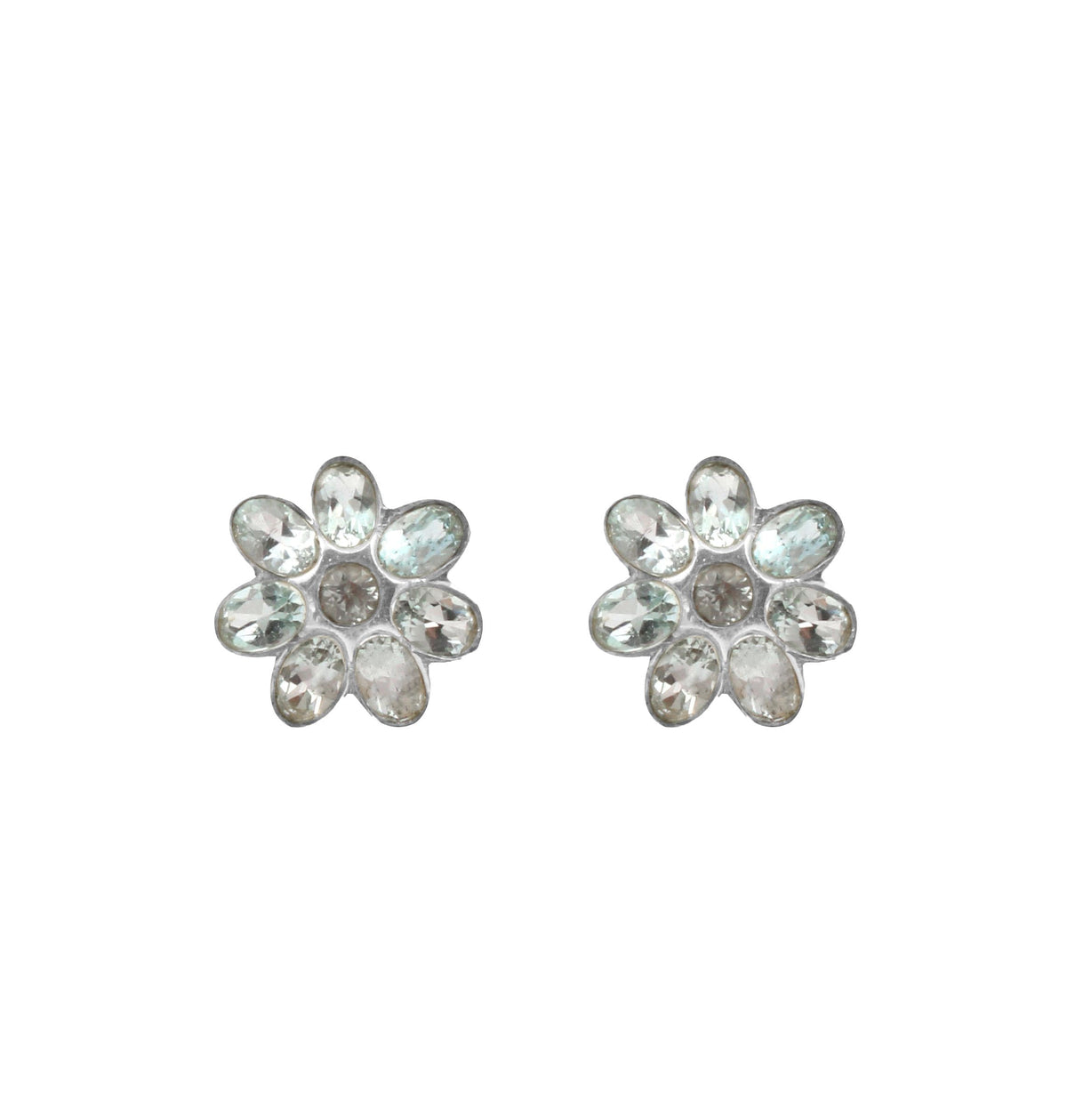 Multi Blue Topaz Floral Stud Earrings in 925 Sterling Silver Handmade Designer Gemstone Earrings Jewelry