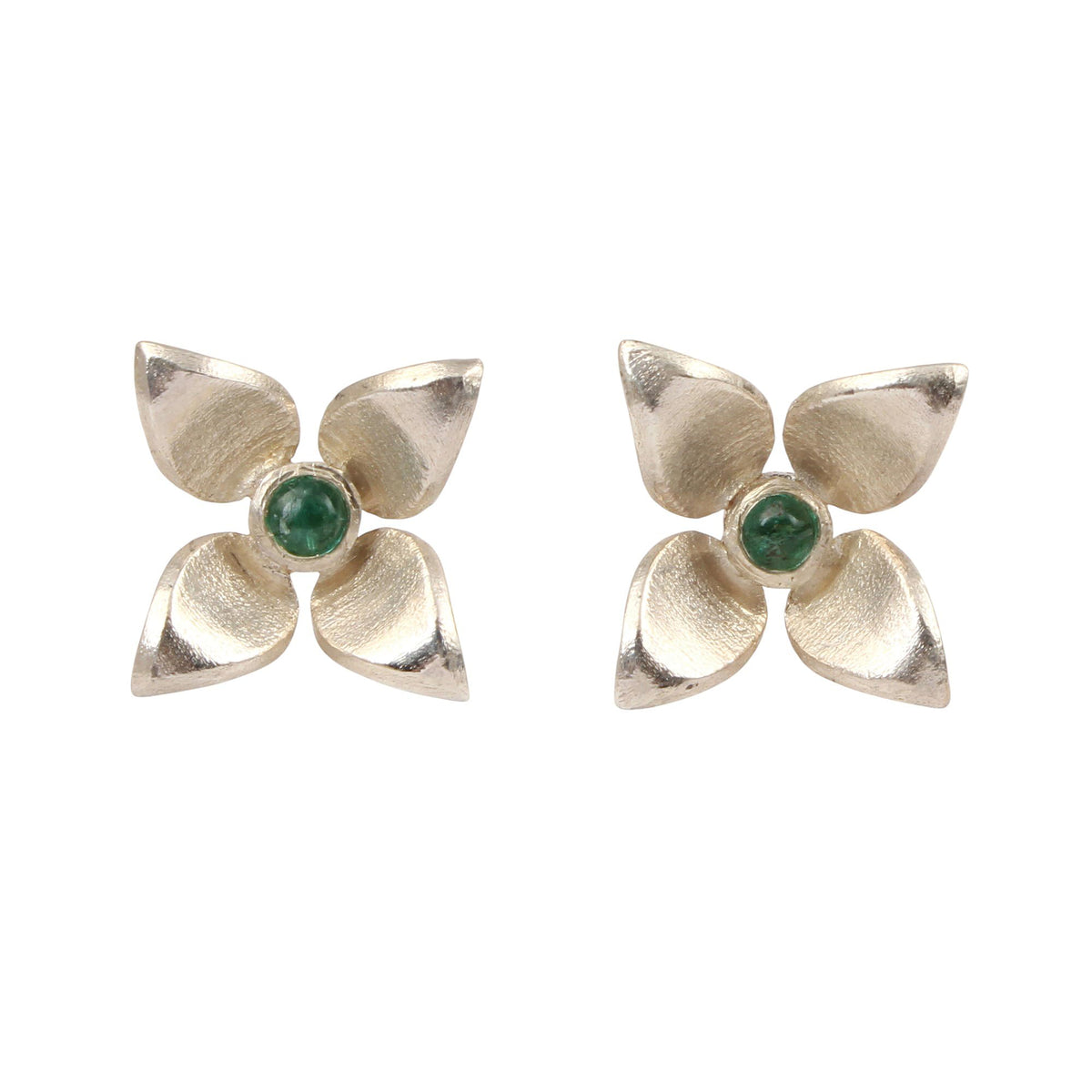 Floral Emerald Stud Earrings 925 Sterling Silver Designer Natural Gemstone Earrings Jewelry