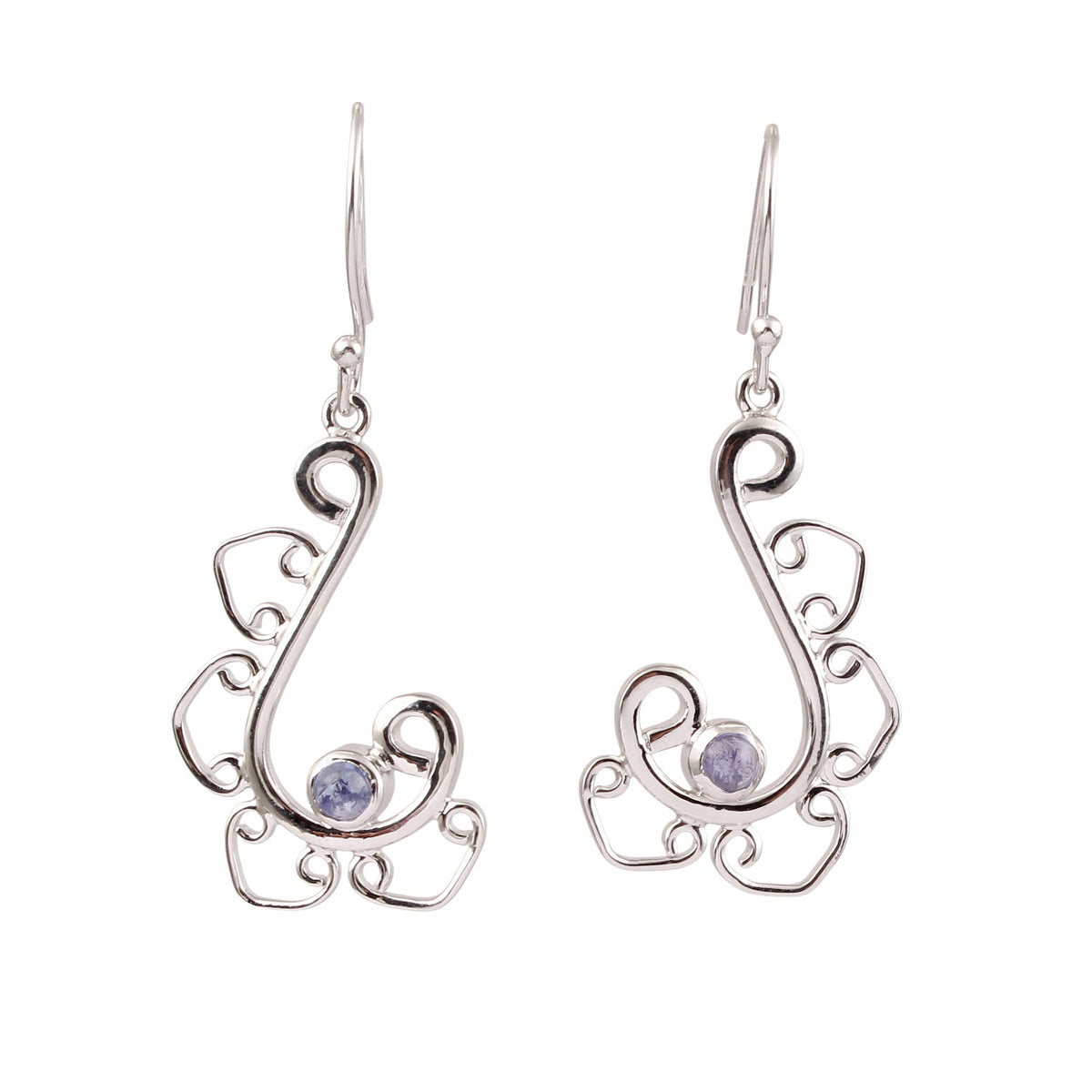 Designer Iolite Earrings Handmade 925 Sterling Silver Natural Iolite Dangle Traditional Earrings Jewelry