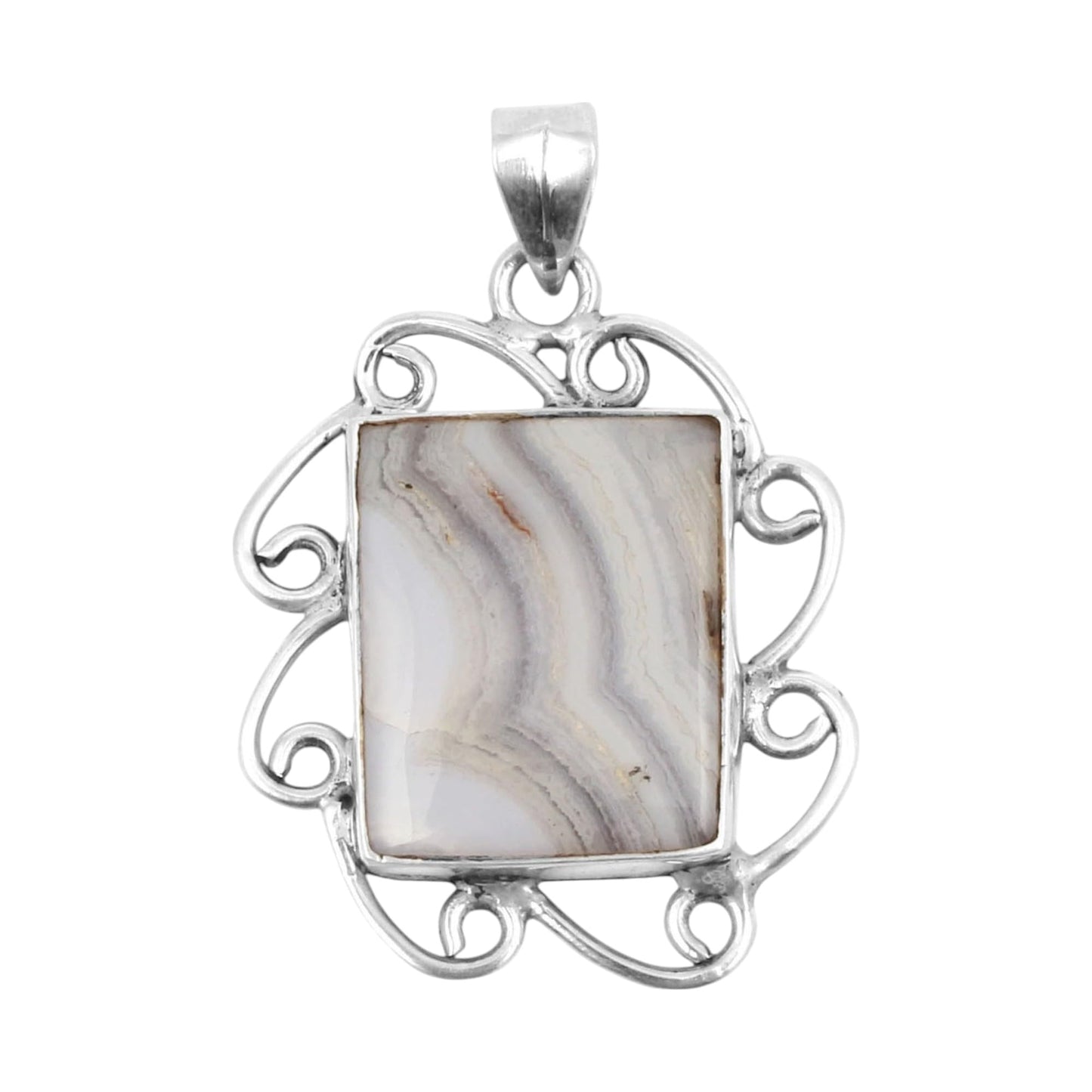 Natural Blue Lace Agate Pendant Necklace 925 Sterling Silver Handmade Jewelry Gift for Her Blue Gemstone Pendant