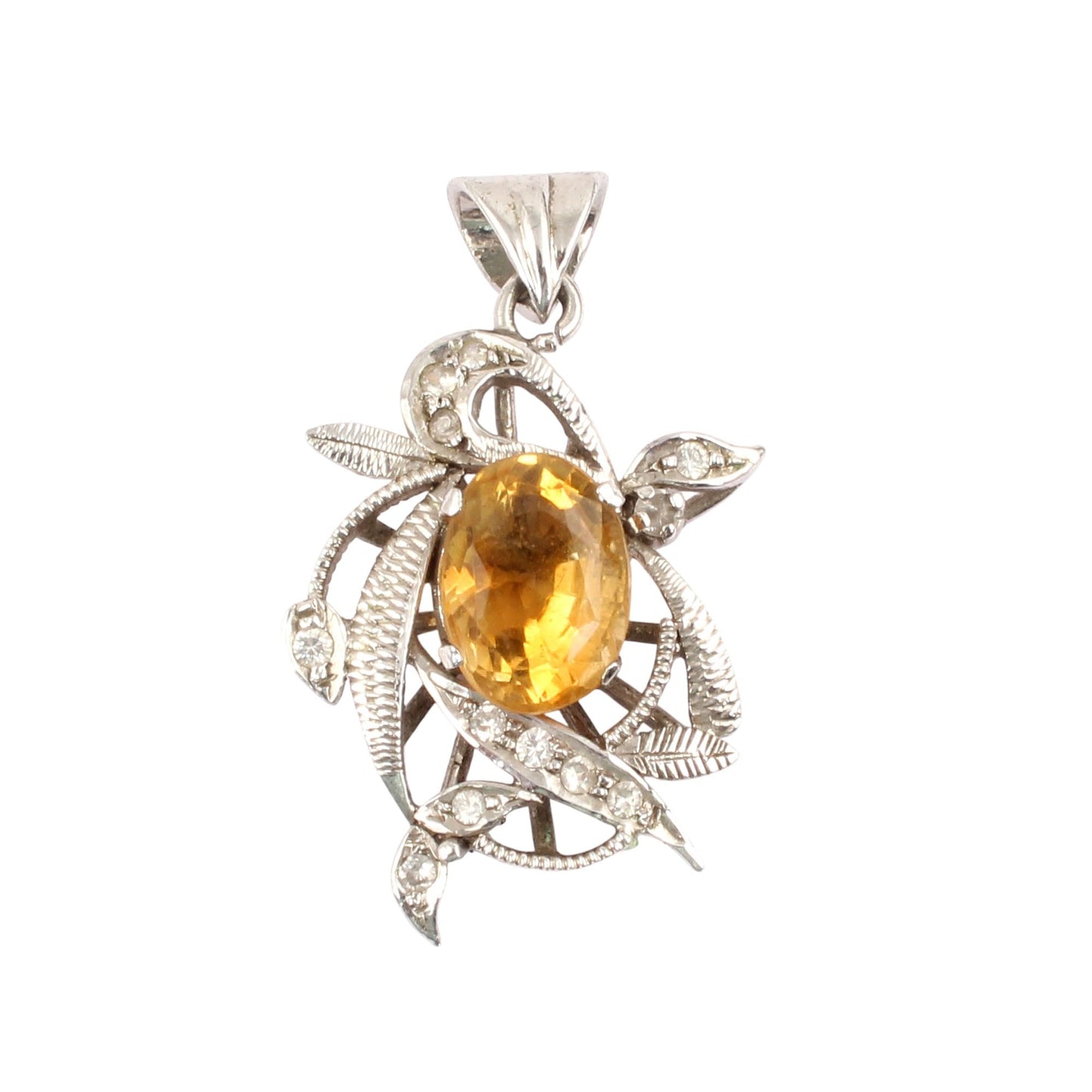 Natural Citrine Pendant with CZ Studded Unique Artisan Handmade 925 Sterling Silver Prong Setting Pendant