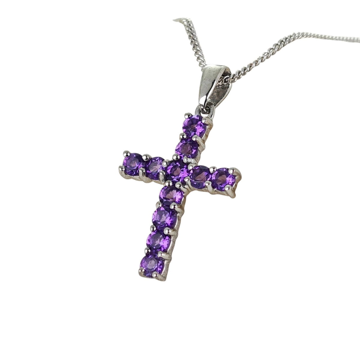 Amethyst Cross Pendant Necklace 925 Sterling Silver February Birthstone Jewelry Handmade Prong Setting Pendant