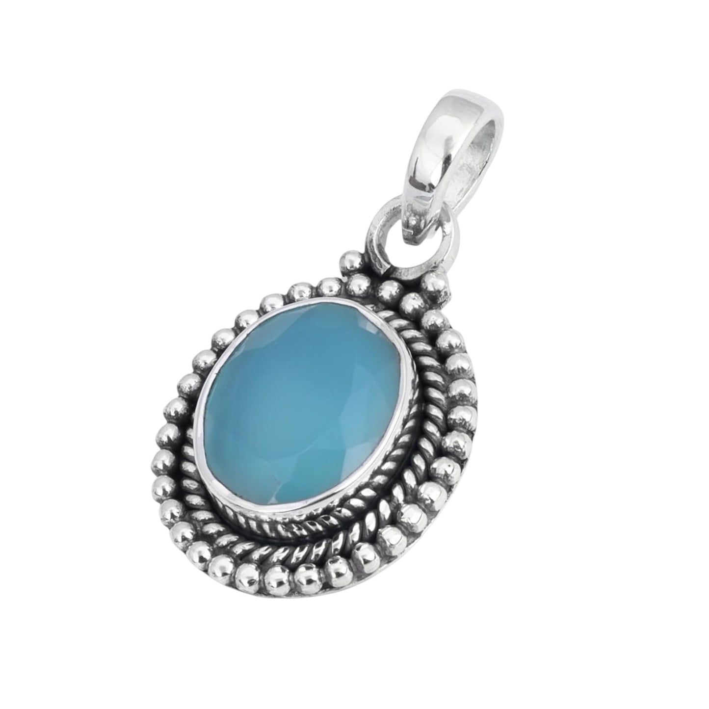 Blue Chalcedony Pendant 925 Sterling Silver Handmade Oval Gemstone Pendant for Women Designer Healing Jewellery Christmas Gift for Her, Wife, Mum, Sister