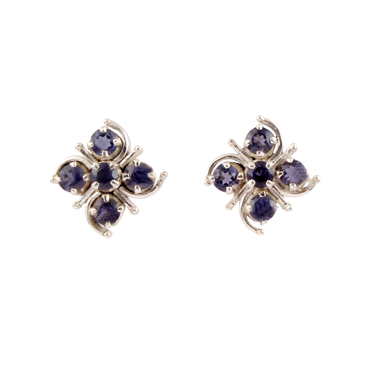 Floral Tanzanite Stud Earrings Handmade 925 Sterling Silver Prong Setting Post Stud Earrings Jewelry