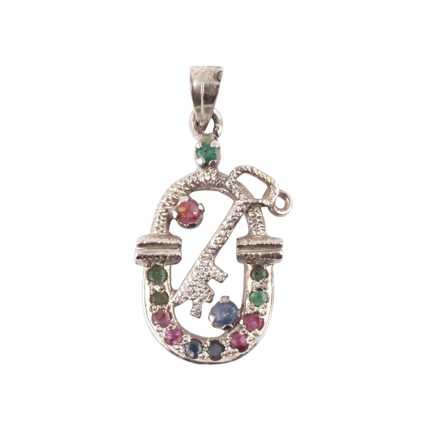 Ruby, Sapphire & Emerald Pendant Handmade Prong Setting 925 Sterling Silver Multi Birthstone Designer Pendant