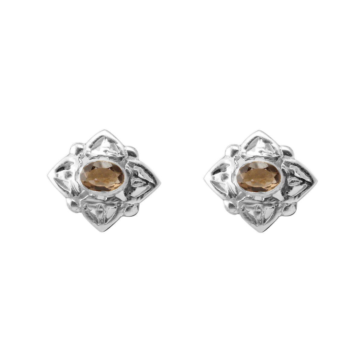 Smoky Quartz Stud Earrings Bezel Oval Cut Stud Earrings Birthday Gift For Her Handmade Gemstone Earrings