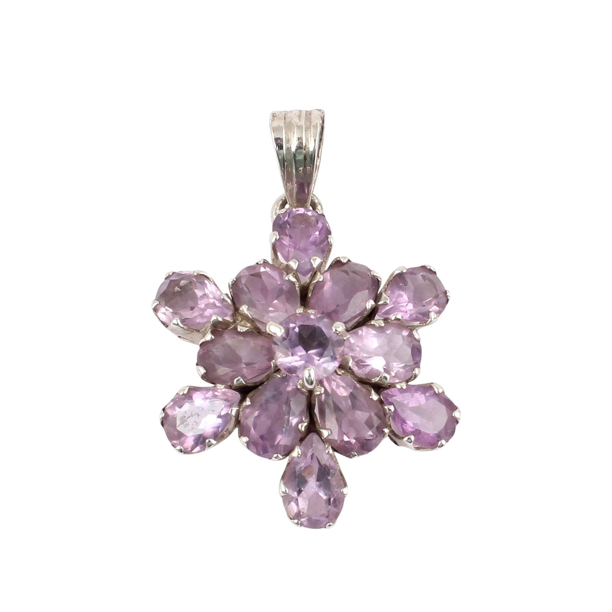 Amethyst Floral Pendant Handmade Prong Setting 925 Sterling Silver February Birthstone Designer Pendant