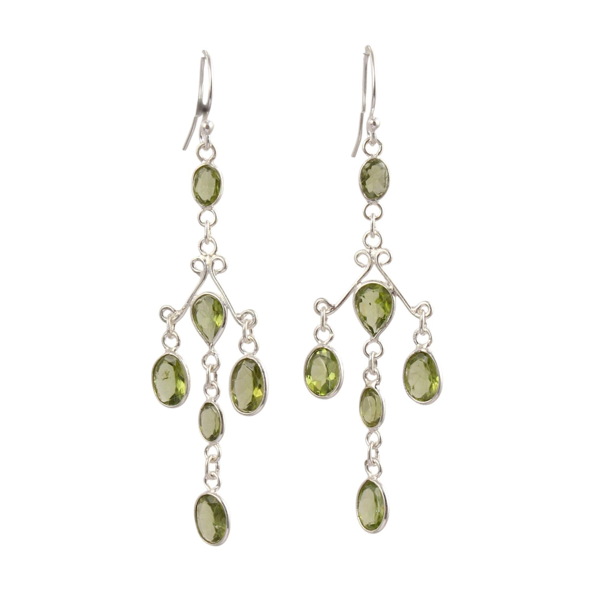 Long Peridot Earring 925 Sterling Silver Handmade Bezel Set August Birthstone Earrings Gift For Her