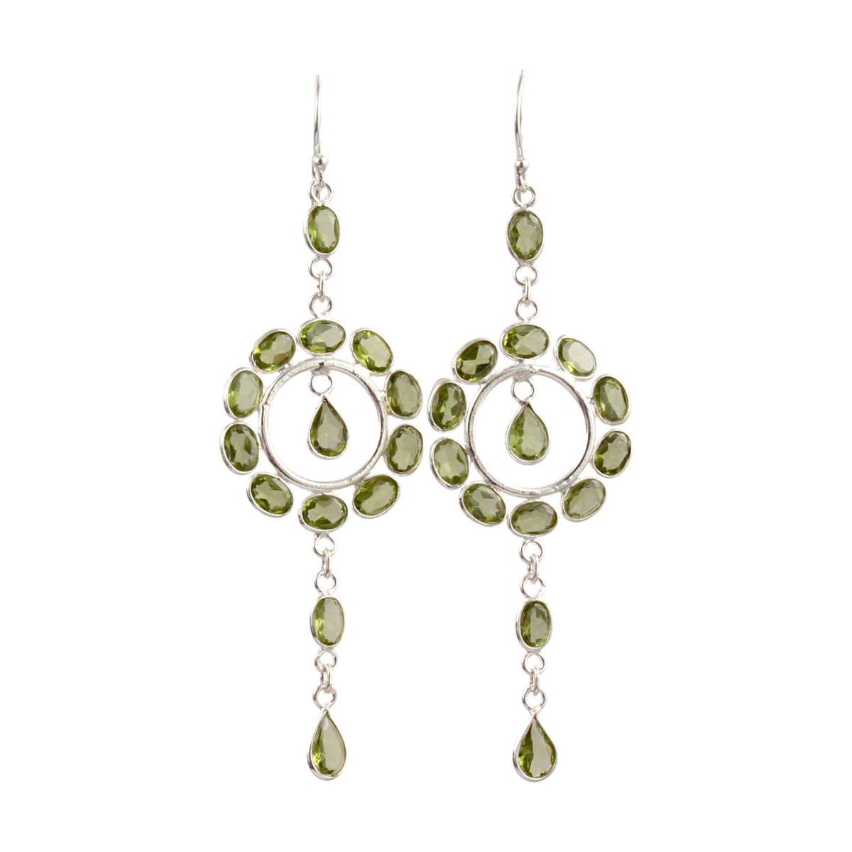 Long Dangle Natural Peridot Earring 925 Sterling Silver Handmade Bezel Set August Birthstone Earrings