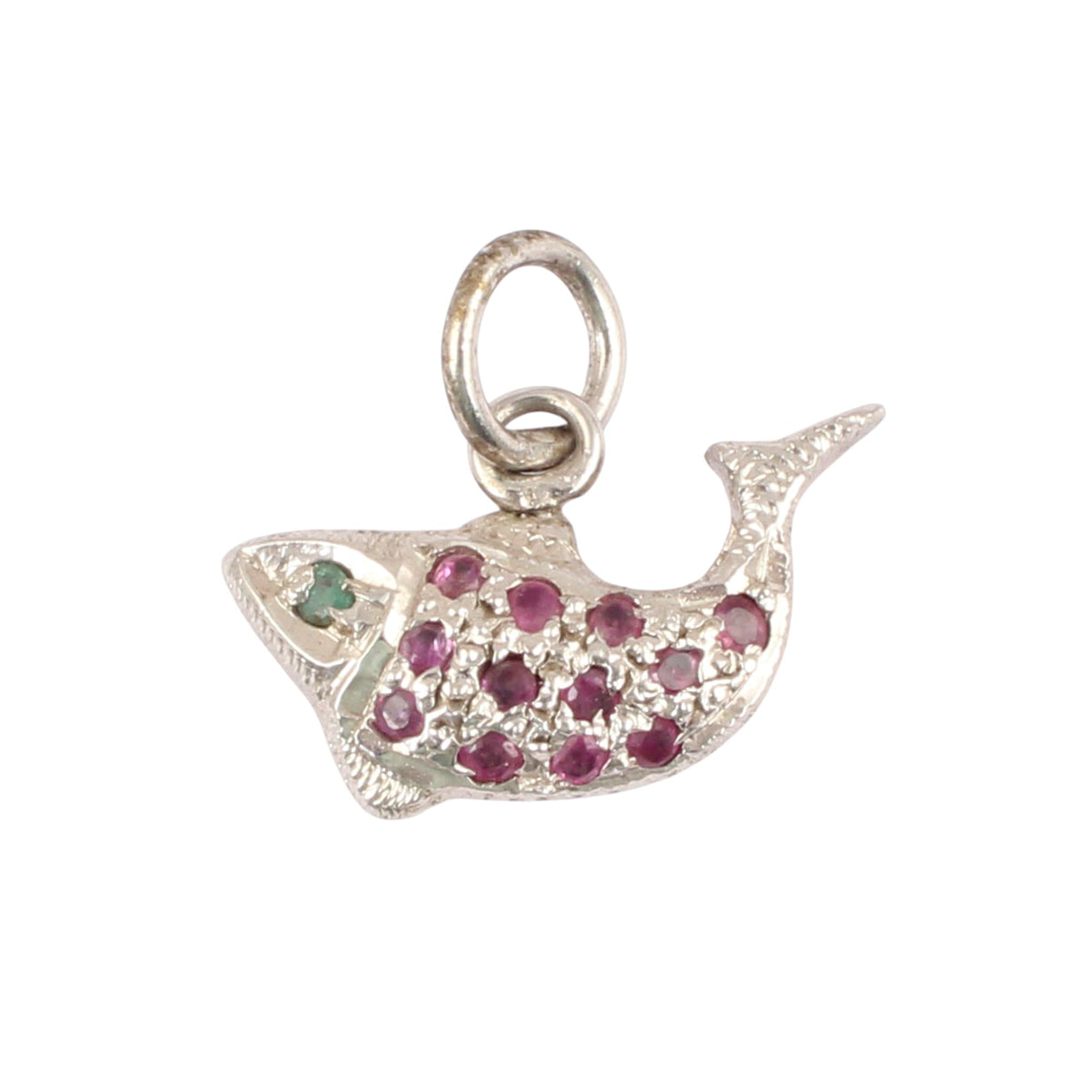 Ruby & Emerald Fish Charm Pendant Both Side Studded Natural Gemstone 925 Sterling Silver Jewelry