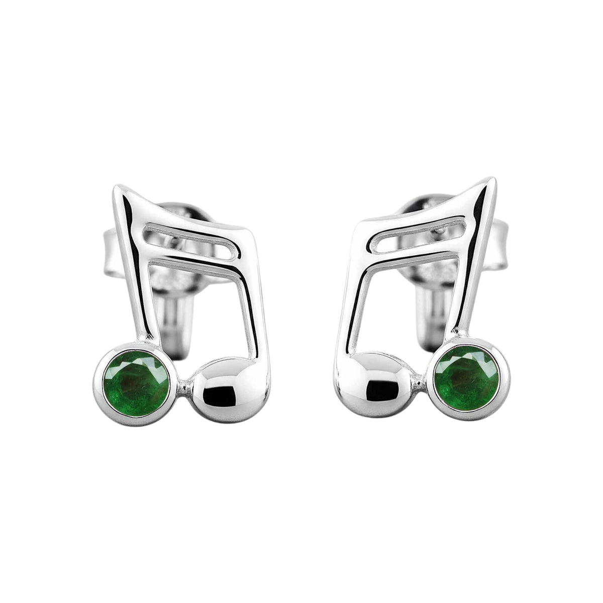 Music Note Gemstone Earrings Handcrafted 925 Sterling Silver Music Charm Stud Earrings (1, Sterling Silver, Emerald)