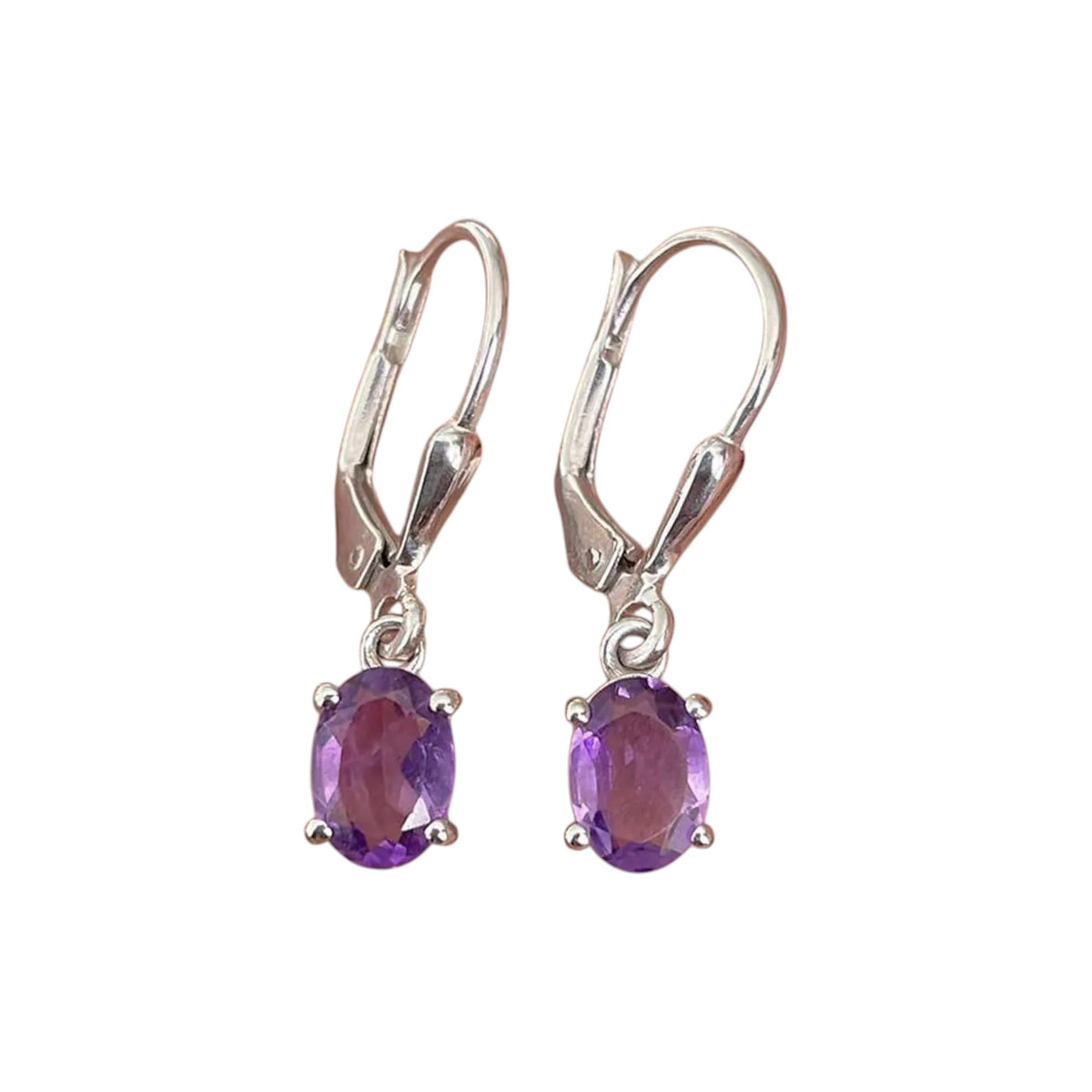 Amethyst Leverback Dainty Earrings 925 Sterling Silver Healing Gemstone Oval Amethyst Jewellery Gifts For Her
