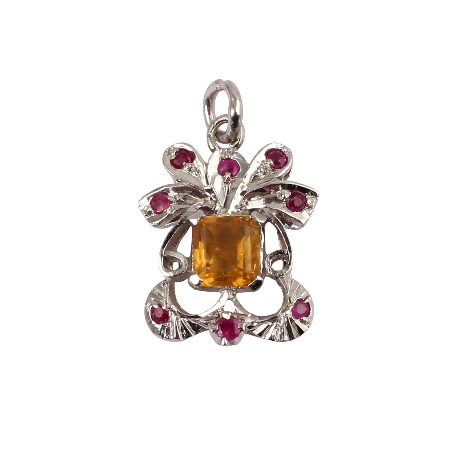 Natural Citrine Pendant with Natural Ruby Handmade 925 Sterling Silver Unique Artisan Jewelry