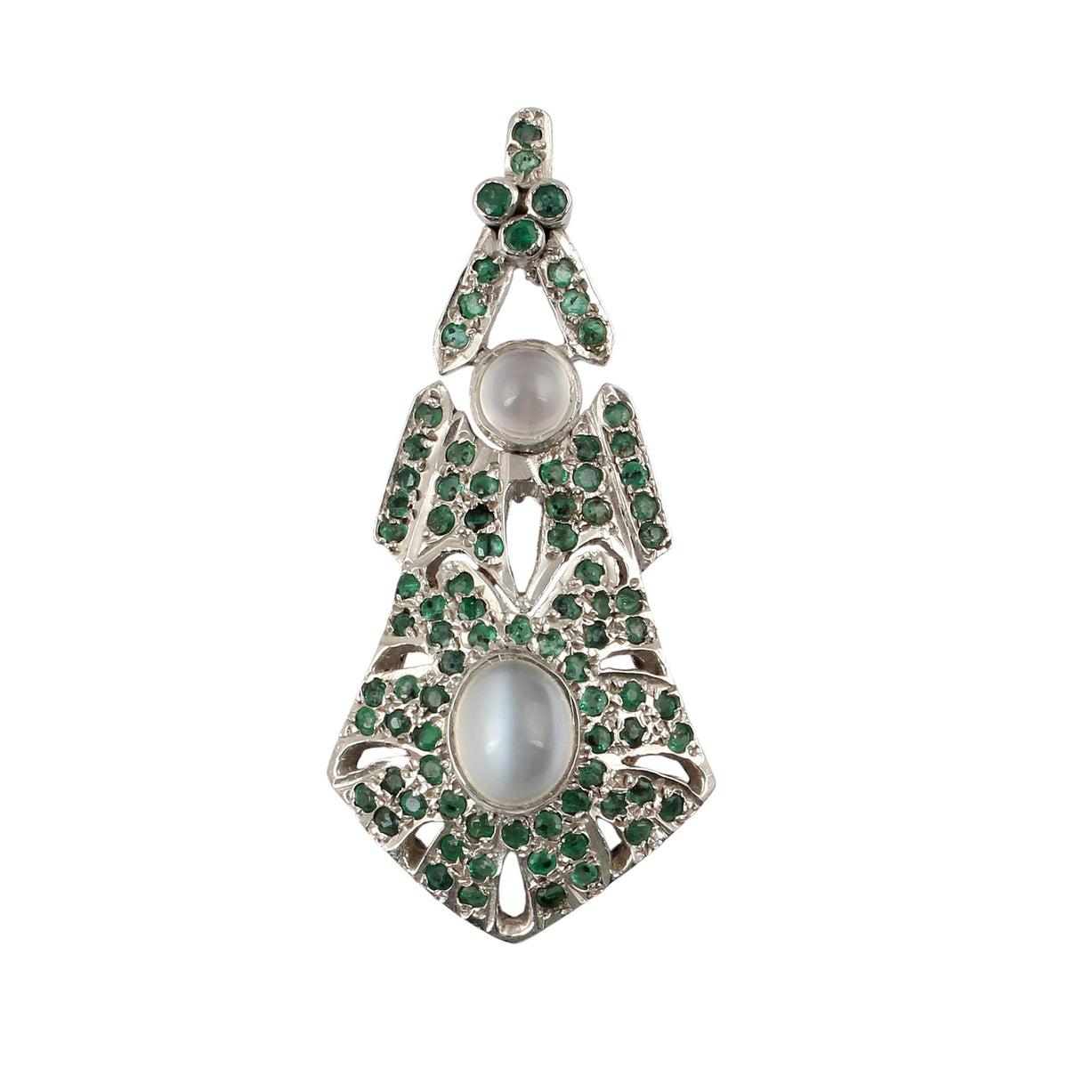 Cats Eye & Emerald Studded Pendant Handmade 925 Sterling Silver Natural Gemstone Pendant Jewelry